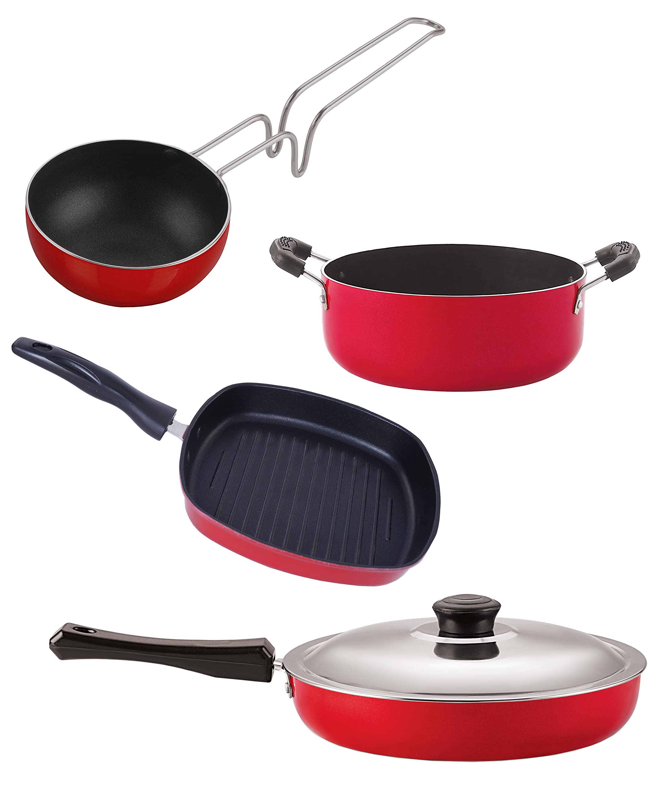 Nirlon Kitchen Accessories For Cooking Non Stick Aluminium Cookware Set, 4 Piecesfp11_Vg_Gp22.5_Cs24