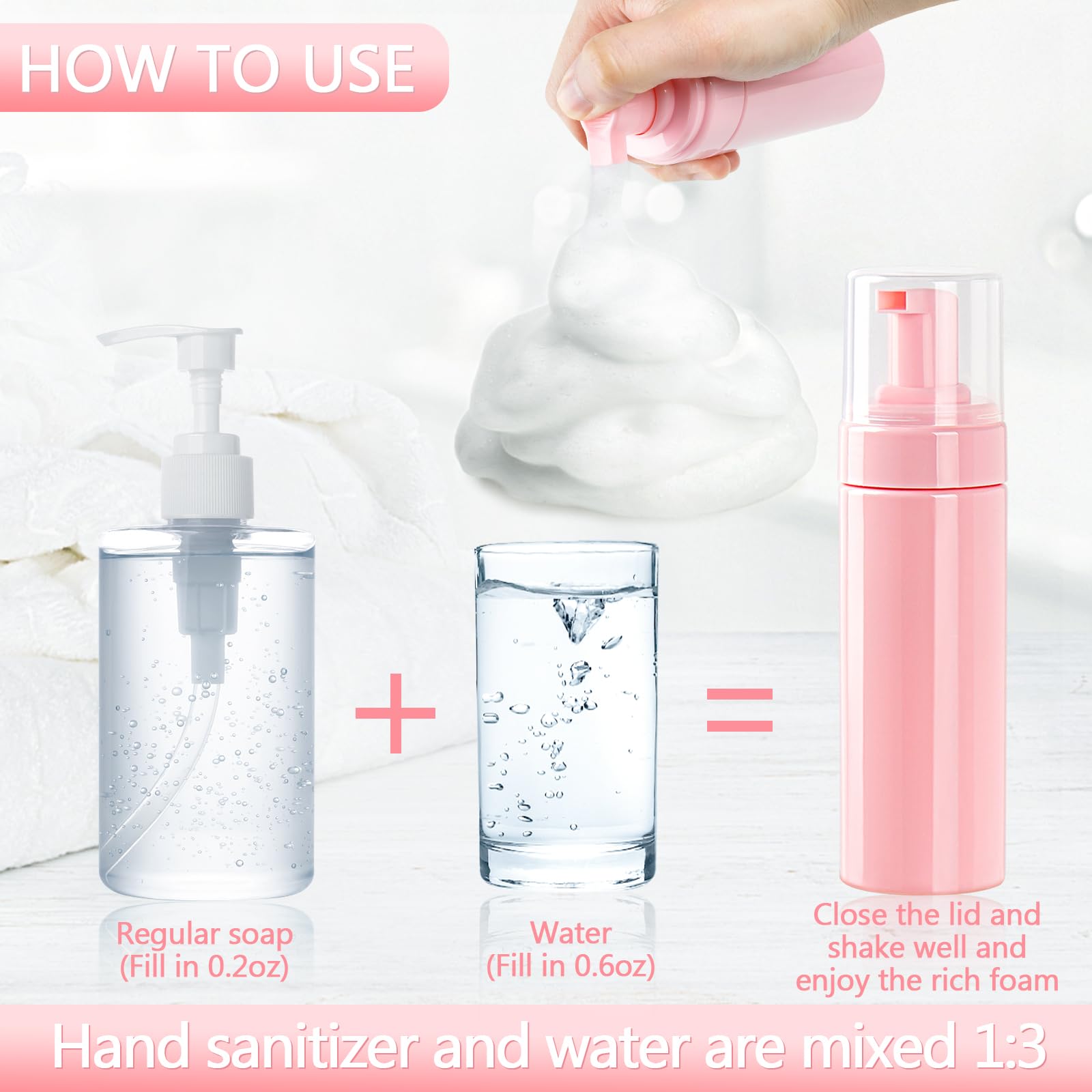 Foam Pump Bottle 5.1Oz/150Ml Pink Empty Foam Bottle Pump, Travel Foam Bottle For Soap, Shampoo, Cleaning Foam Dispenser Bottle R