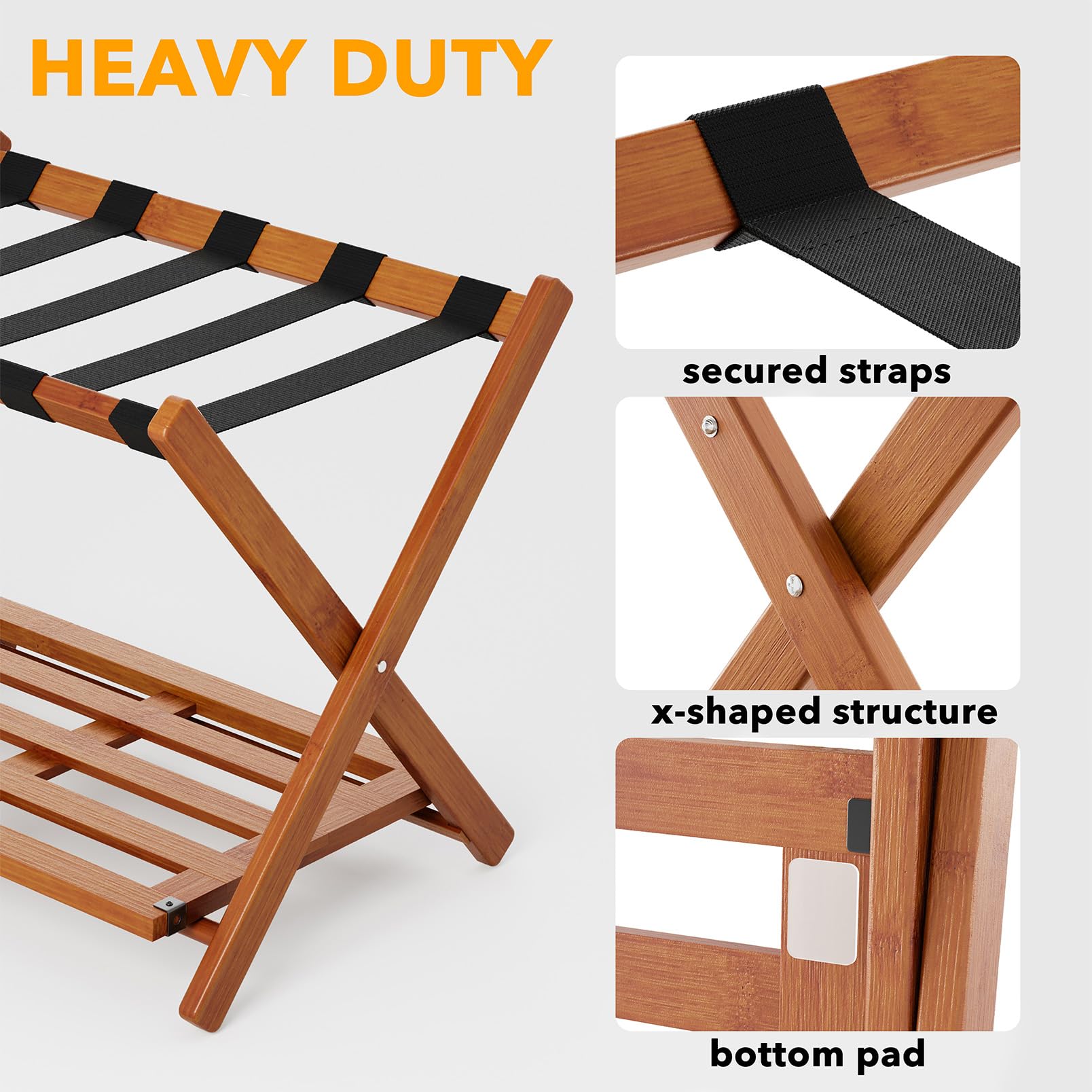 Spaceaid Fully Assembled Luggage Rack 2 Pack, Bamboo Foldable Suitcase Stand For Guest Room, Heavy Duty Folding Luggage Holder W