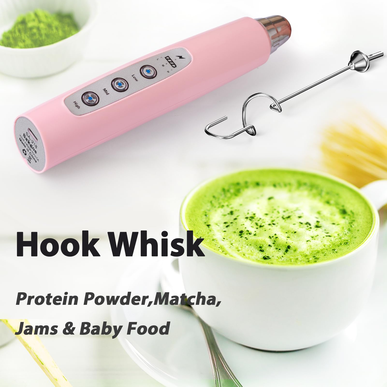 Sakgos Milk Frother Rechargeable Handheld - Electric Whisk 3 Speed Adjustable, Coffee Frother Wand With 3 Stainless Whisks, Elec