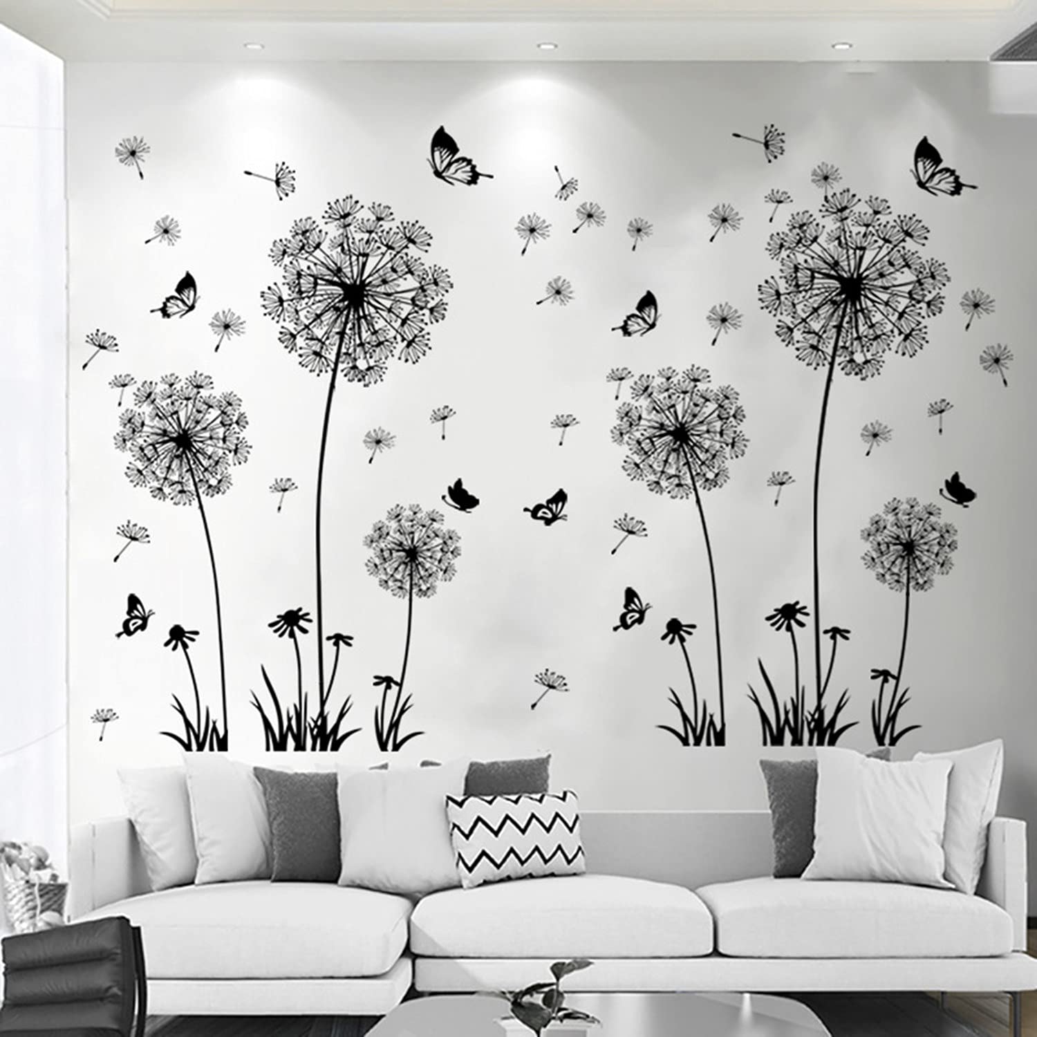 Arawat 2 Set Dandelion Wall Decals Flower Stickers Murals Butterflies Wall Decor For Bedroom Office Bathroom Living Room Floral