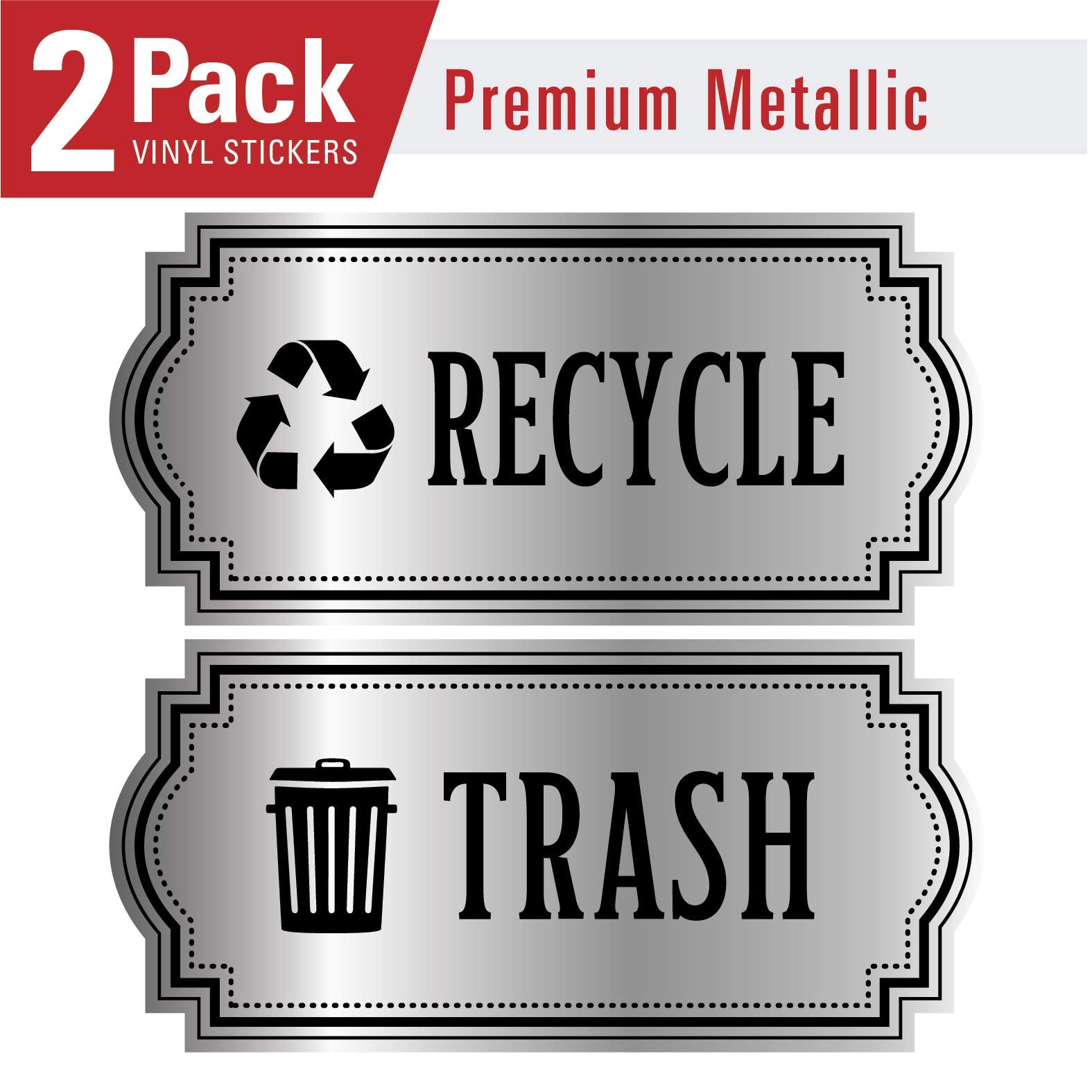 Recycle and Trash Logo Symbol - Elegant Golden Look for Trash Cans  Containers  and Walls - Laminated Vinyl Decal (Small  Silver - Elegant 2)