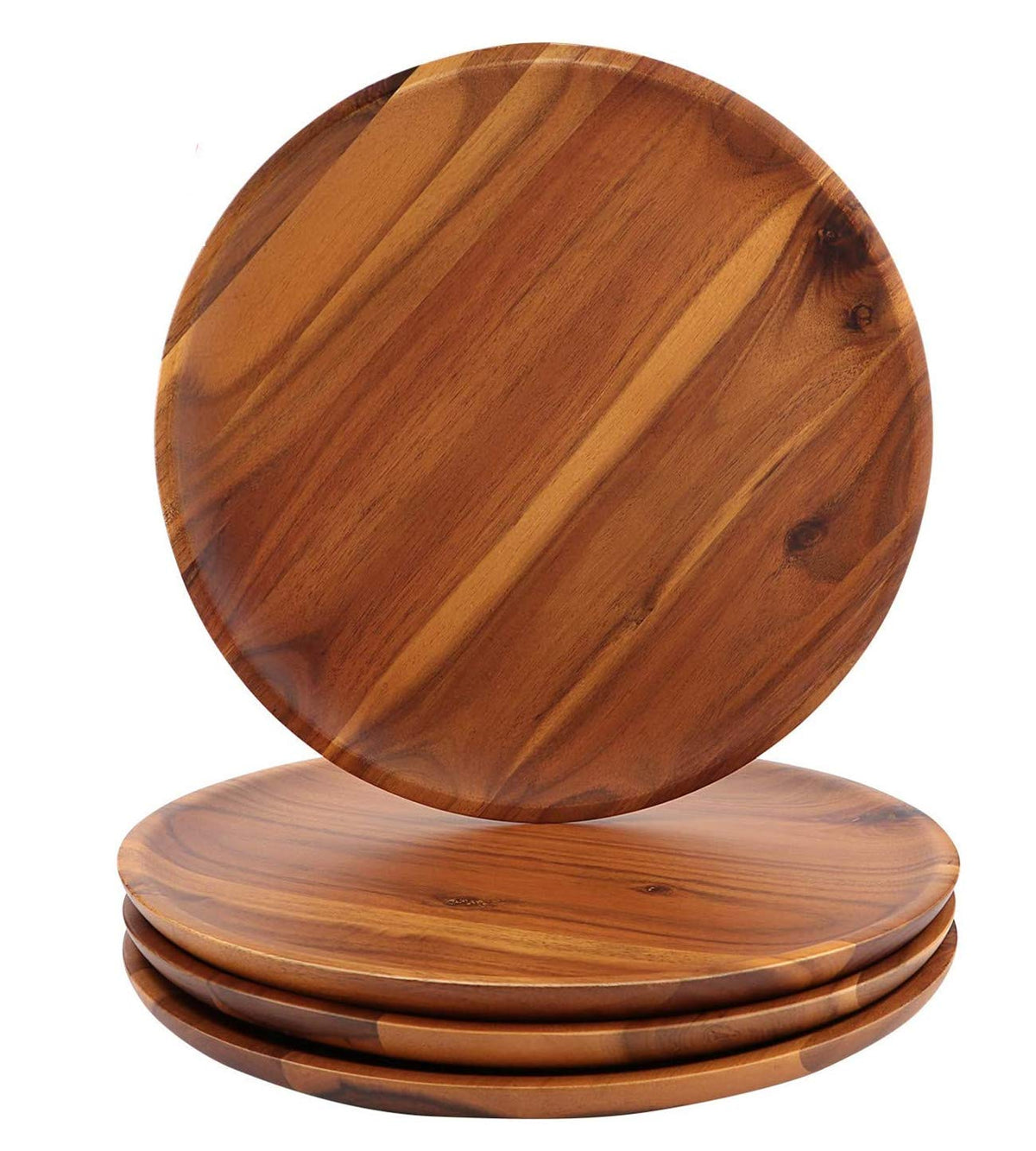 Aidea Acacia Wood Dinner Plates, 8 Inch Round Wood Plates Set Of 4, Easy Cleaning & Lightweight For Dishes Snack, Dessert, Unbre