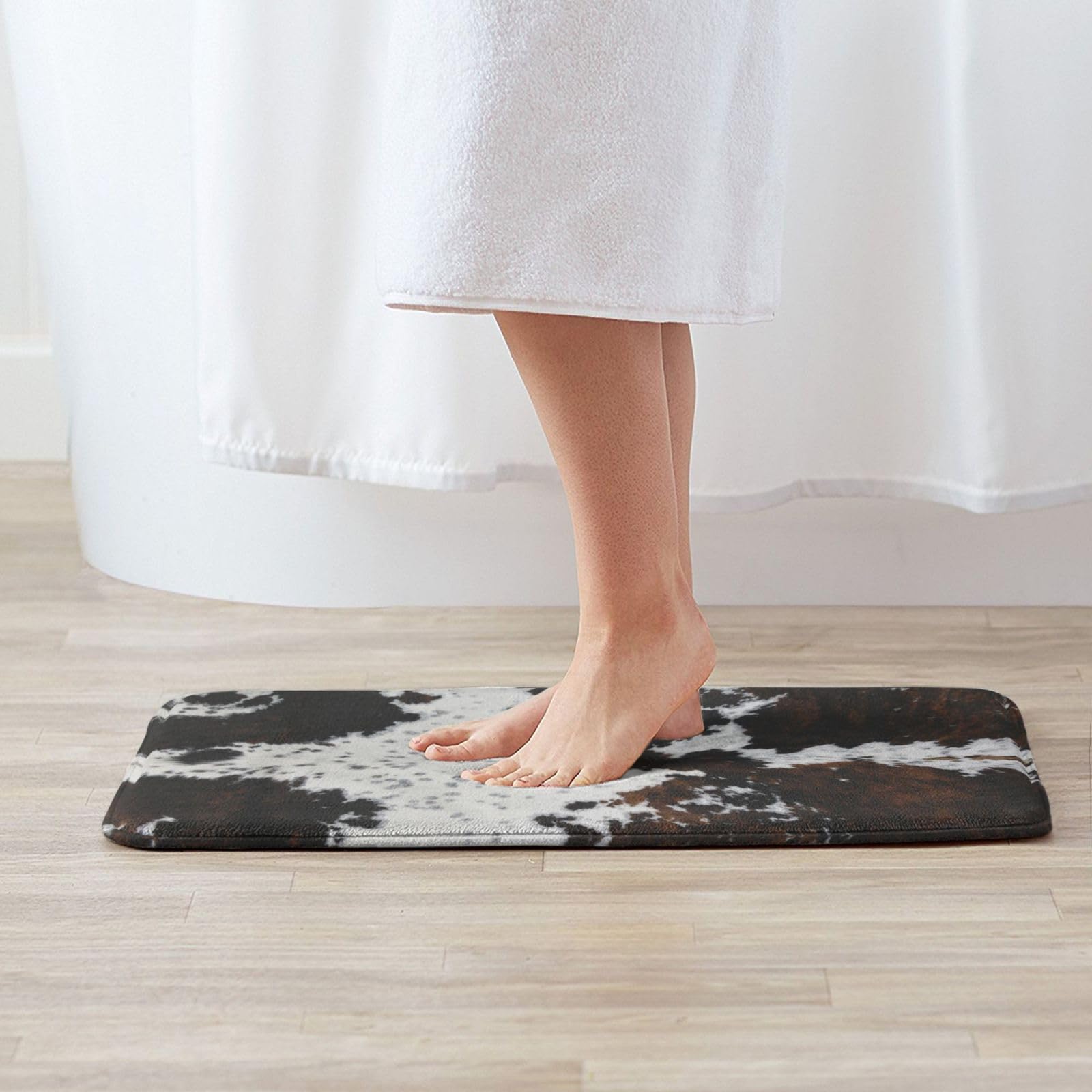 Western Cowhide Cow Print Bath Mats For Bathroom, Soft Absorbent Cow Bath Rug Non-Slip Floor Rug Carpets For Kitchen Bathroom La
