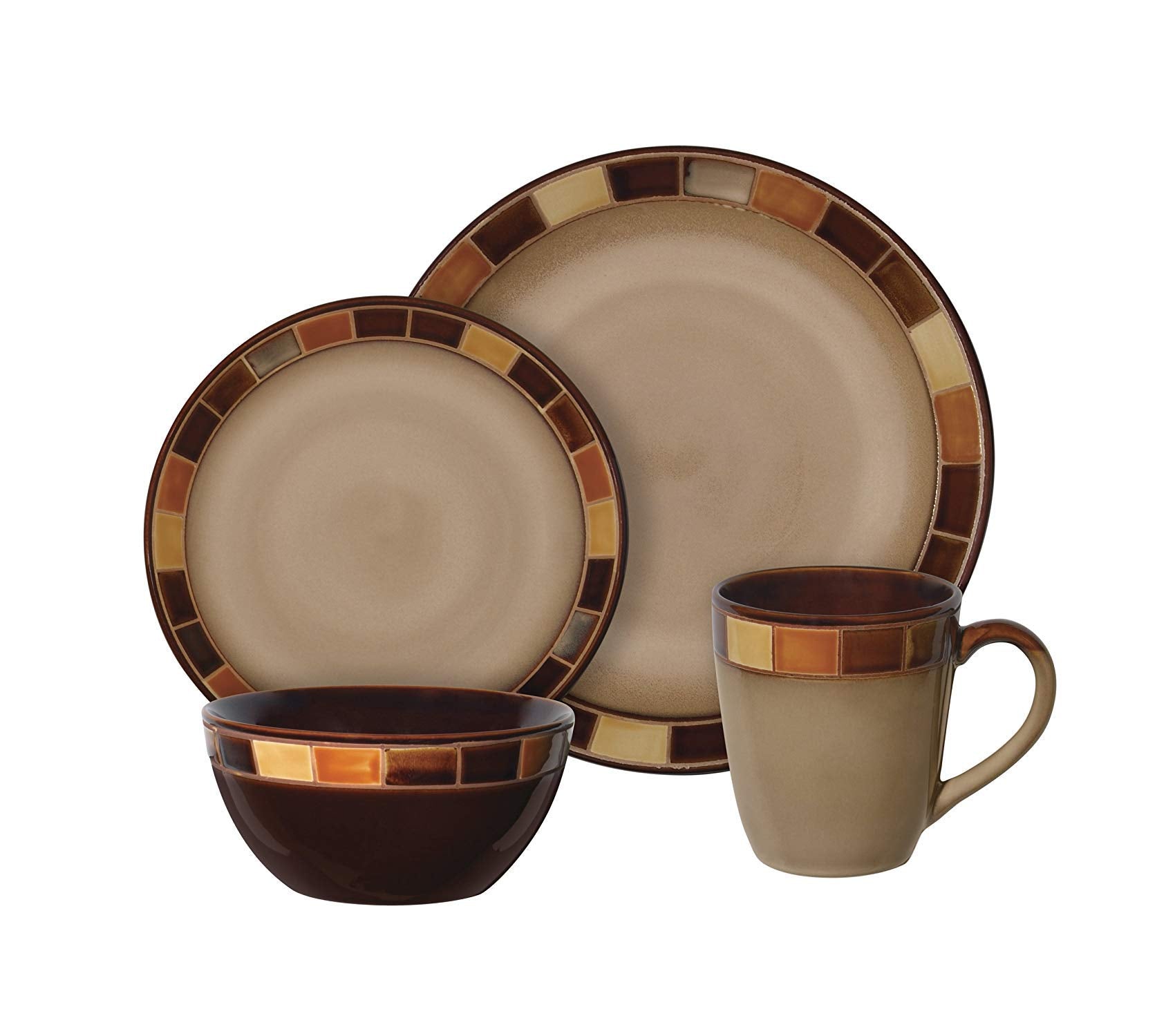 Casa Estebana 16-piece Dinnerware Set Service for 4, Beige and Brown