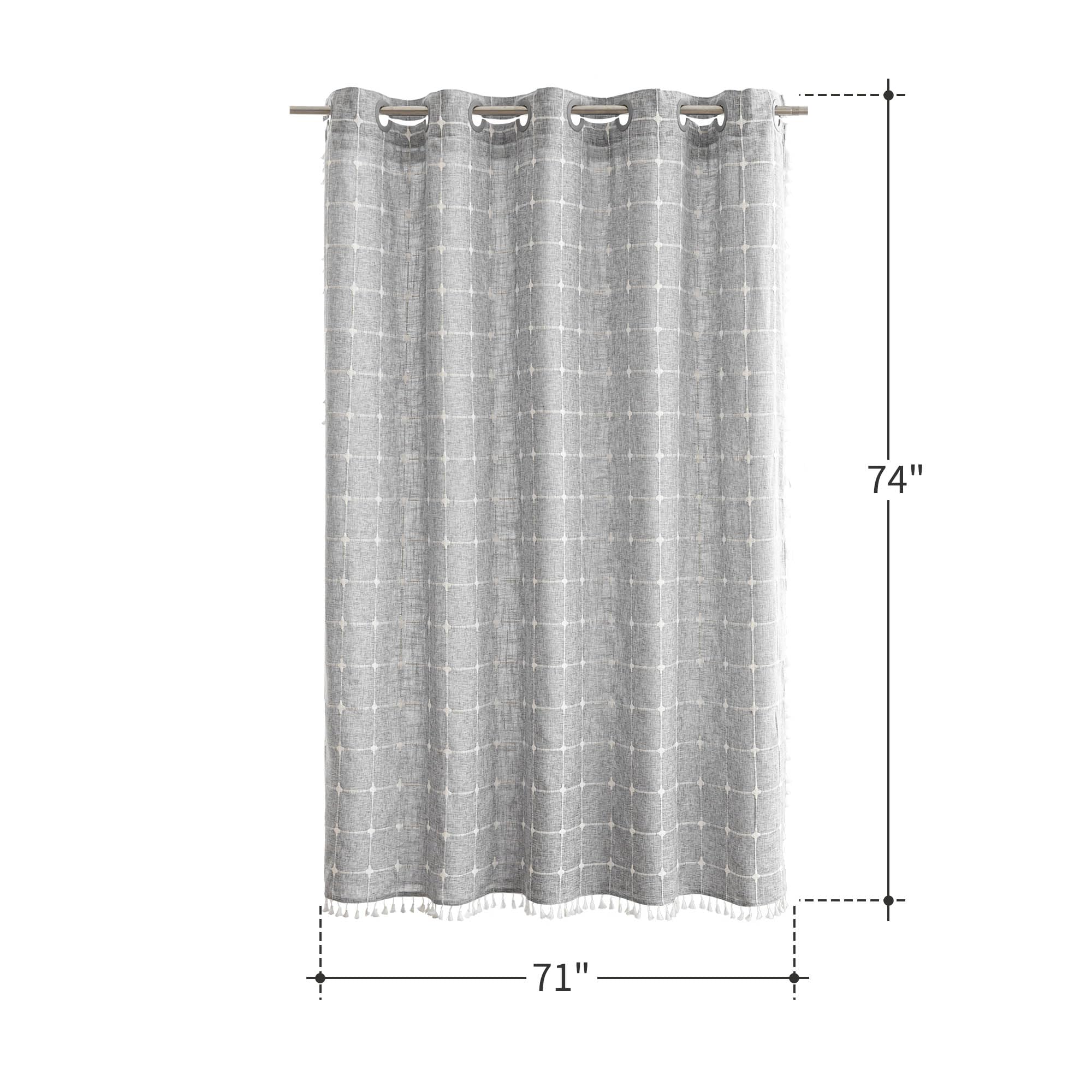 Farmhouse Shower Curtain With Snap-In Liner,No Hooks Needed,Boho Fabric Shower Curtains With Tassels For Rustic Neutral Bathroom