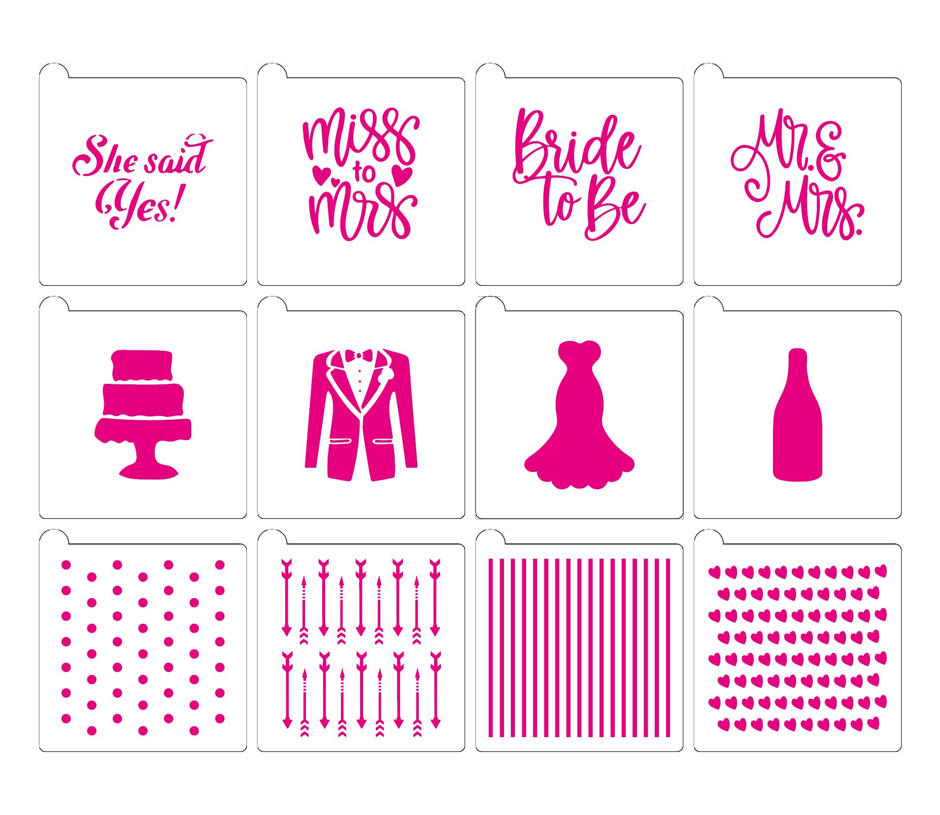4x4Inches Wedding/Engagement Cookie Stencils 12Pcs, She Said Yes/Bride to Be/Miss to Mrs for Baking, Royal Icing, Sugar Cookie, 