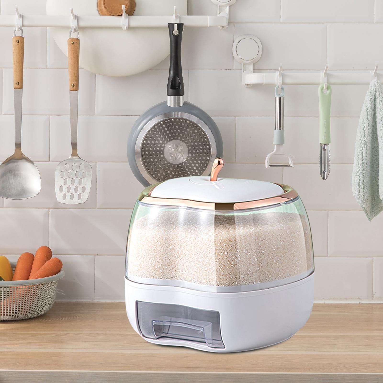 Delavala Apple Shape Grain Dispenser 5Kg Rice Storage Container Rice Dispenser Rice Container Cereal Dispenser Cereal Containers