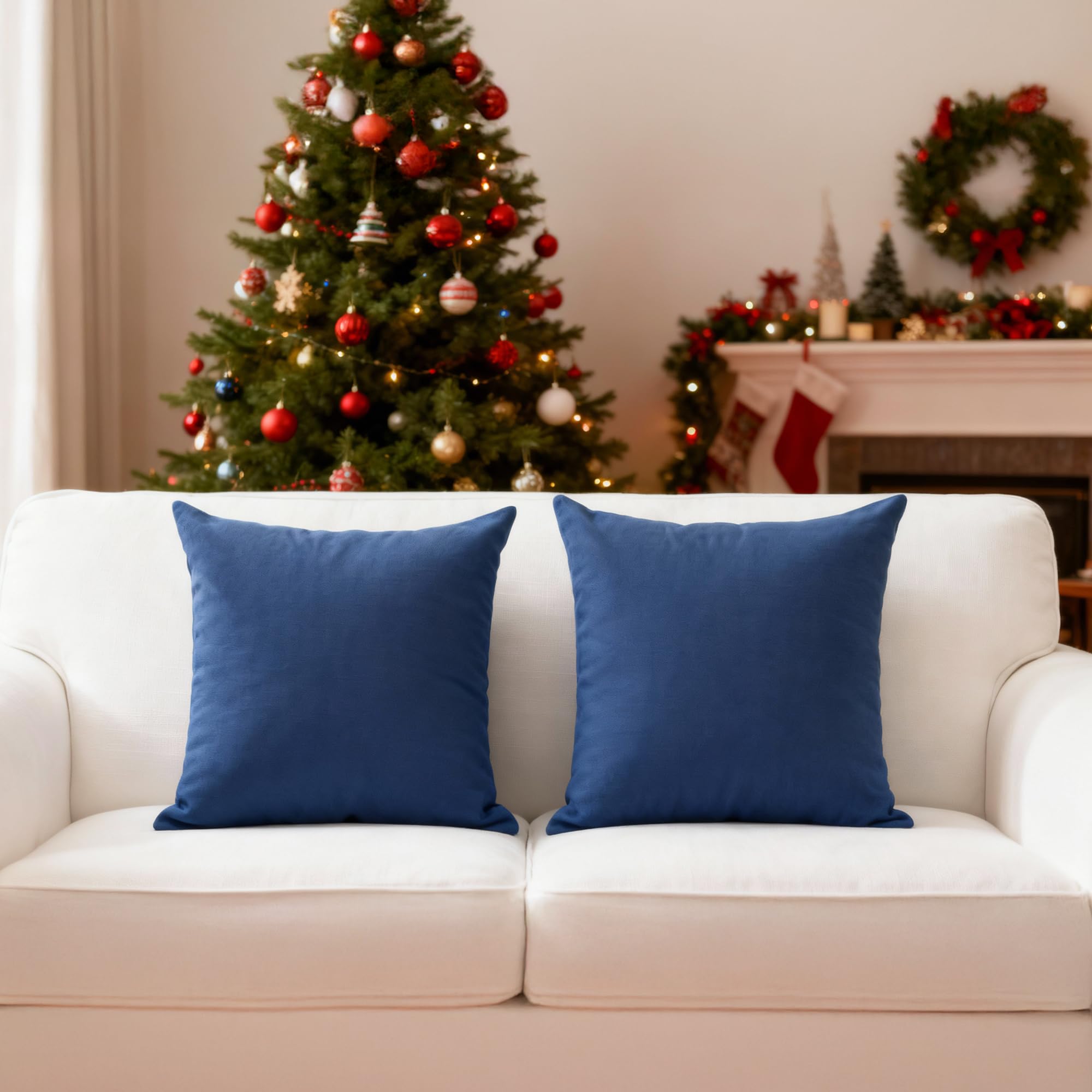 Encasa Xo Cotton Throw Pillow Covers Set Of 2 I 24X24 In (60X60 Cm) - Cobalt Blue I No Insert I Plain Square Pillowcases I Machi