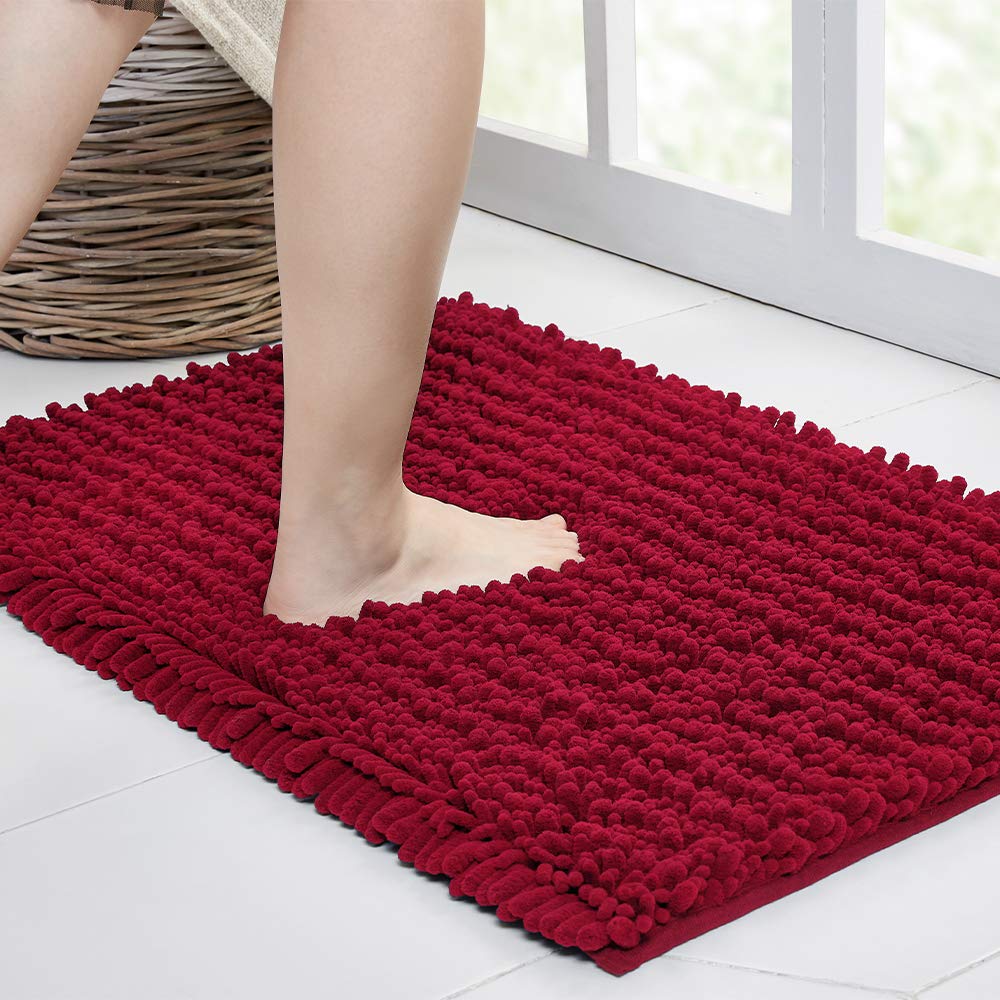 Walensee Bathroom Rug Non Slip Bath Mat (44X24 Inch Red) Water Absorbent Super Soft Shaggy Chenille Machine Washable Dry Extra T