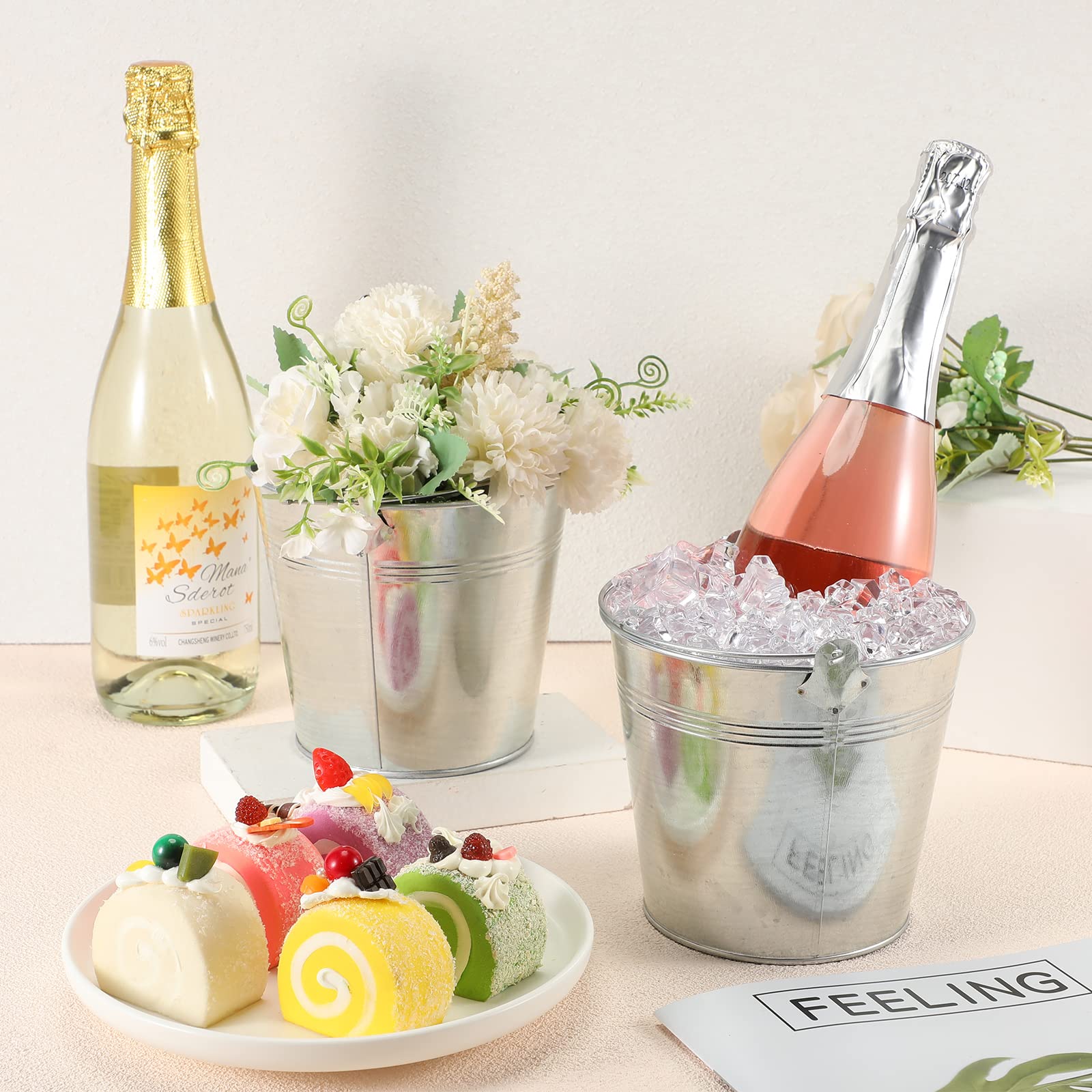 Didaey 24 Pack Galvanized Metal Buckets Bulk 6 Inch Small Ice Buckets Iron Candy Pail With Handle For Garden Planters Vase Table