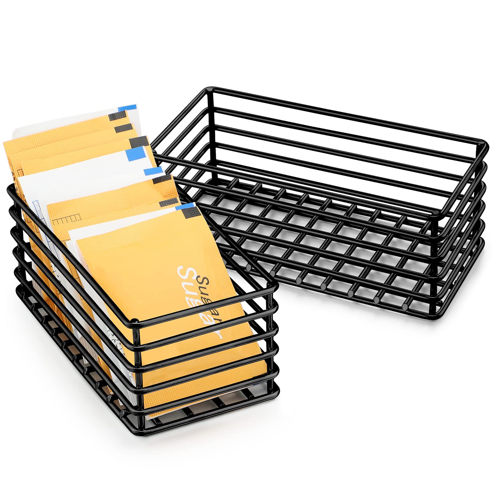 2 Pcs Sugar Packet Basket Sugar Packet Rack Small Caddy Iron Organizer for Coffee Bar Tea Storage, 4.5 x 2.25 x 1.75(Black)