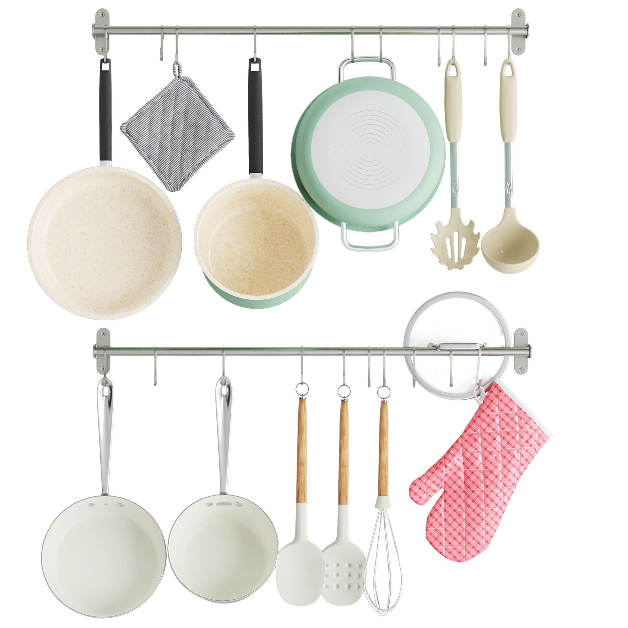 Wallniture Lyon 31.5'' Wall Mount Kitchen Utensil Holder With 10 S Hooks For Hanging Pots And Pans Set Of 2