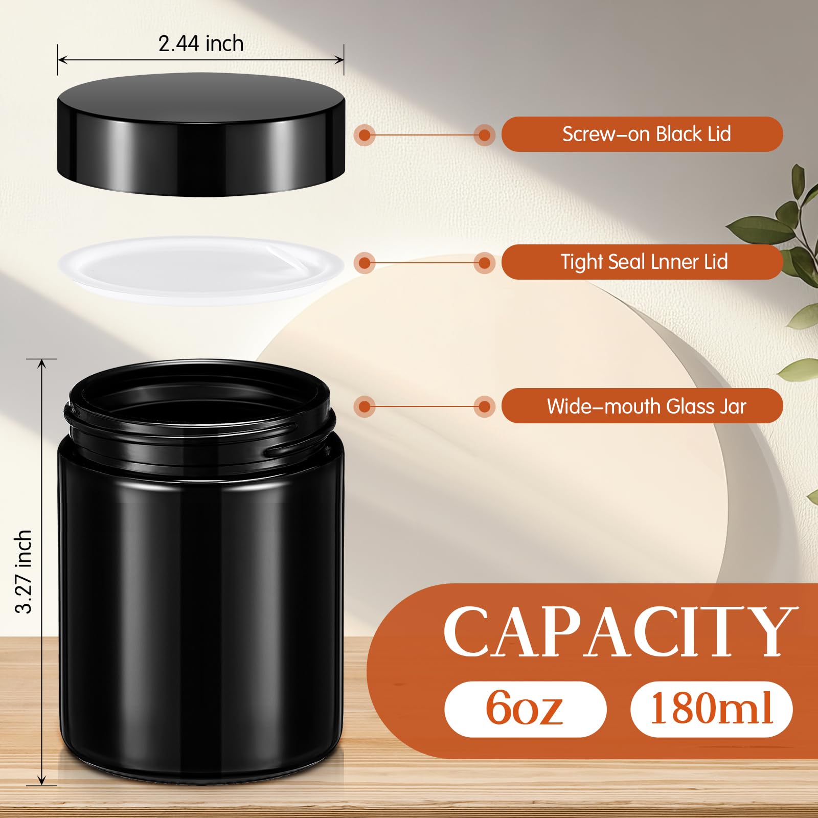 Domensi 6Oz Glass Jars With Lids Leakproof Round Airtight Empty Cosmetic Jars With Inner Liners Lid For Storing Lotions Spices O