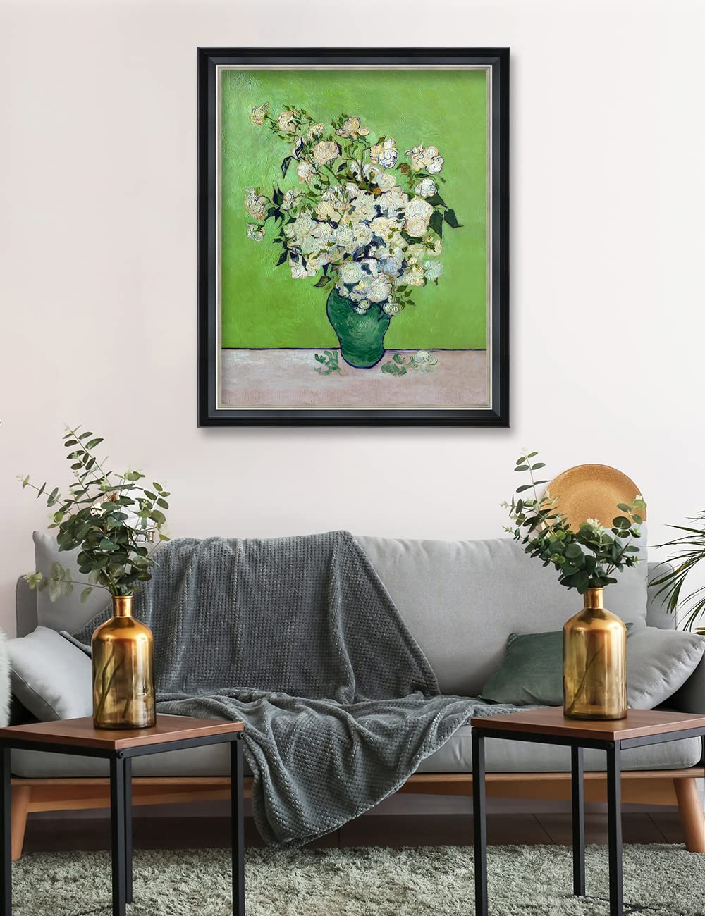 Decorarts - Pink Roses In A Vase By Vincent Van Gogh. Giclee Print Art Reproduction With Matching Solid Wood Frame In Classical