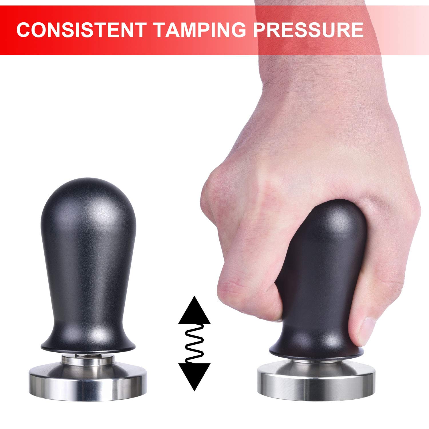 Matow 53Mm Calibrated Espresso Tamper, Calibrated Coffee Tamper With Spring Loaded Anodized Aluminum Handle Stainless Steel Flat