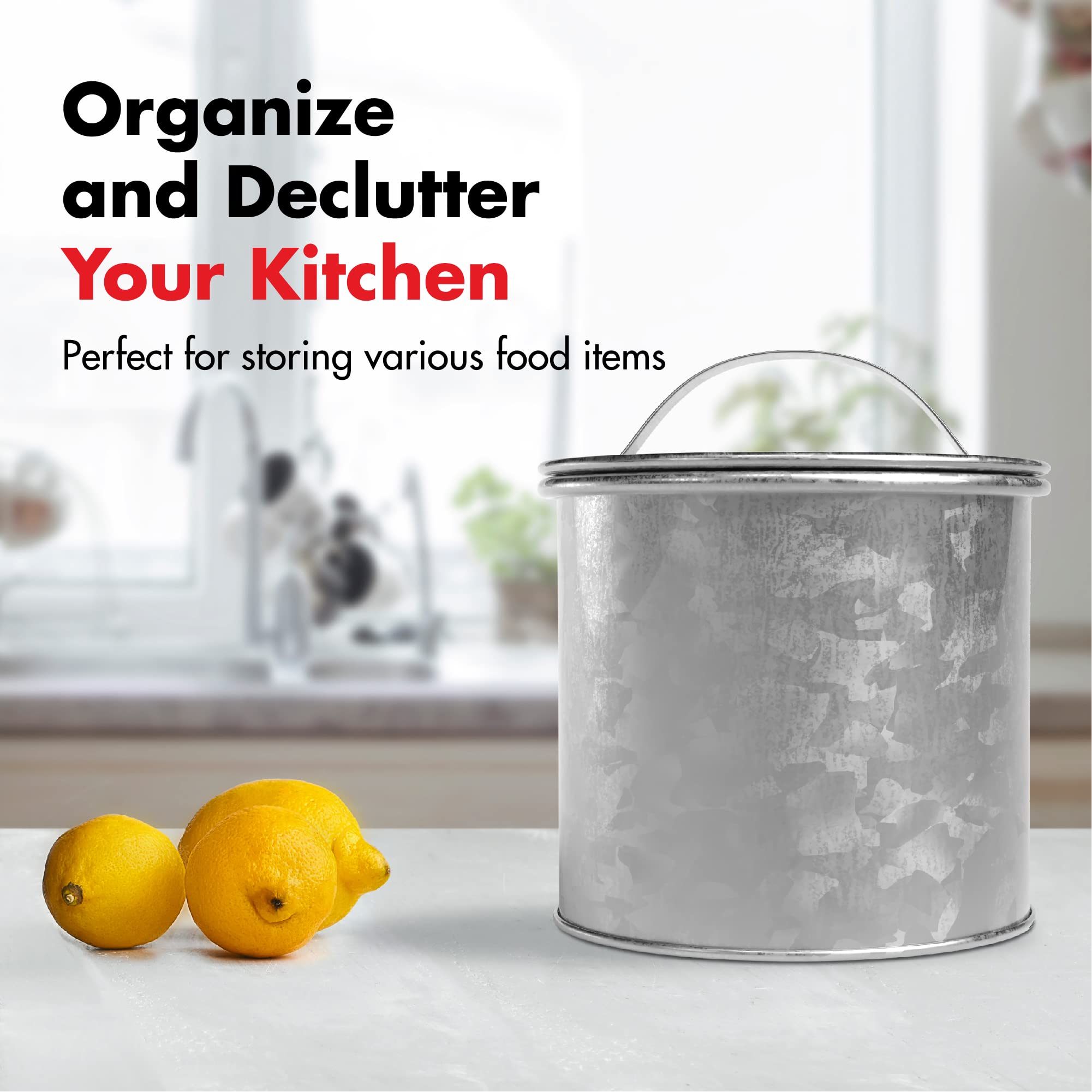 Amici Home Newport Galvanized Metal Canister | Dry Food Storage Container | Airtight Lid | 56 Ounce Capacity | Farmhouse D  Cor