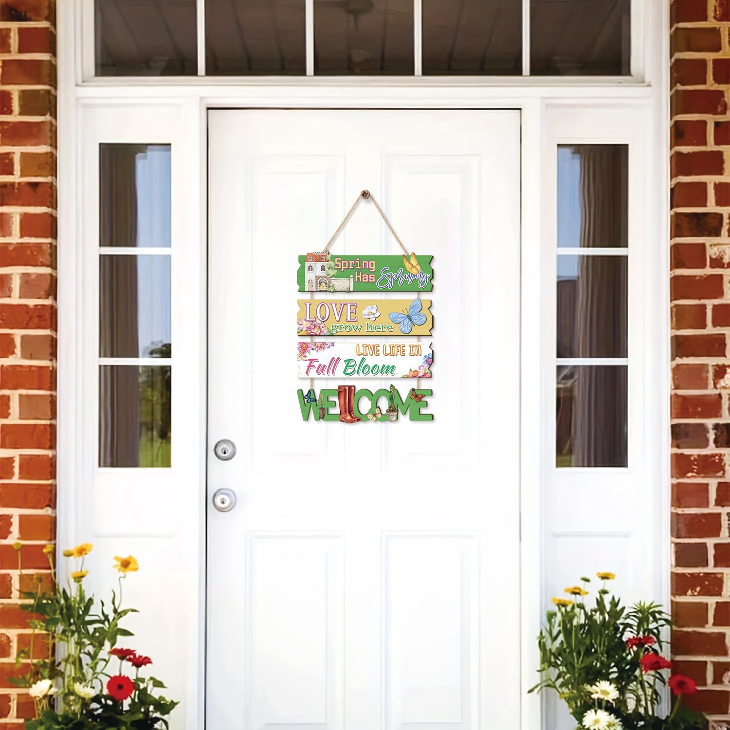 IARTTOP Welcome Spring Door Sign Love Grow Here Wooden Plaque Hello Spring Wall Sign Decor Spring Hanging Signs Welcome Spring P