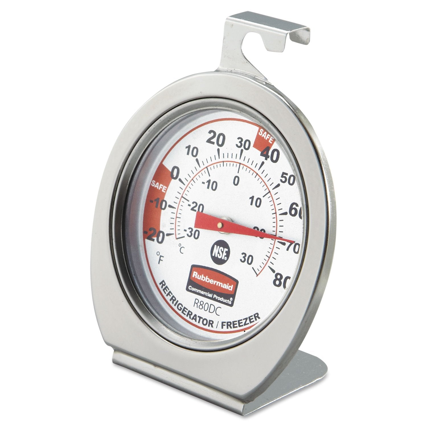 Rubbermaid Thermometer, Classic Large Mechanical Dial, Chrome, Extreme Temperature Range for use in Refrigerator/Freezer/Cooler/