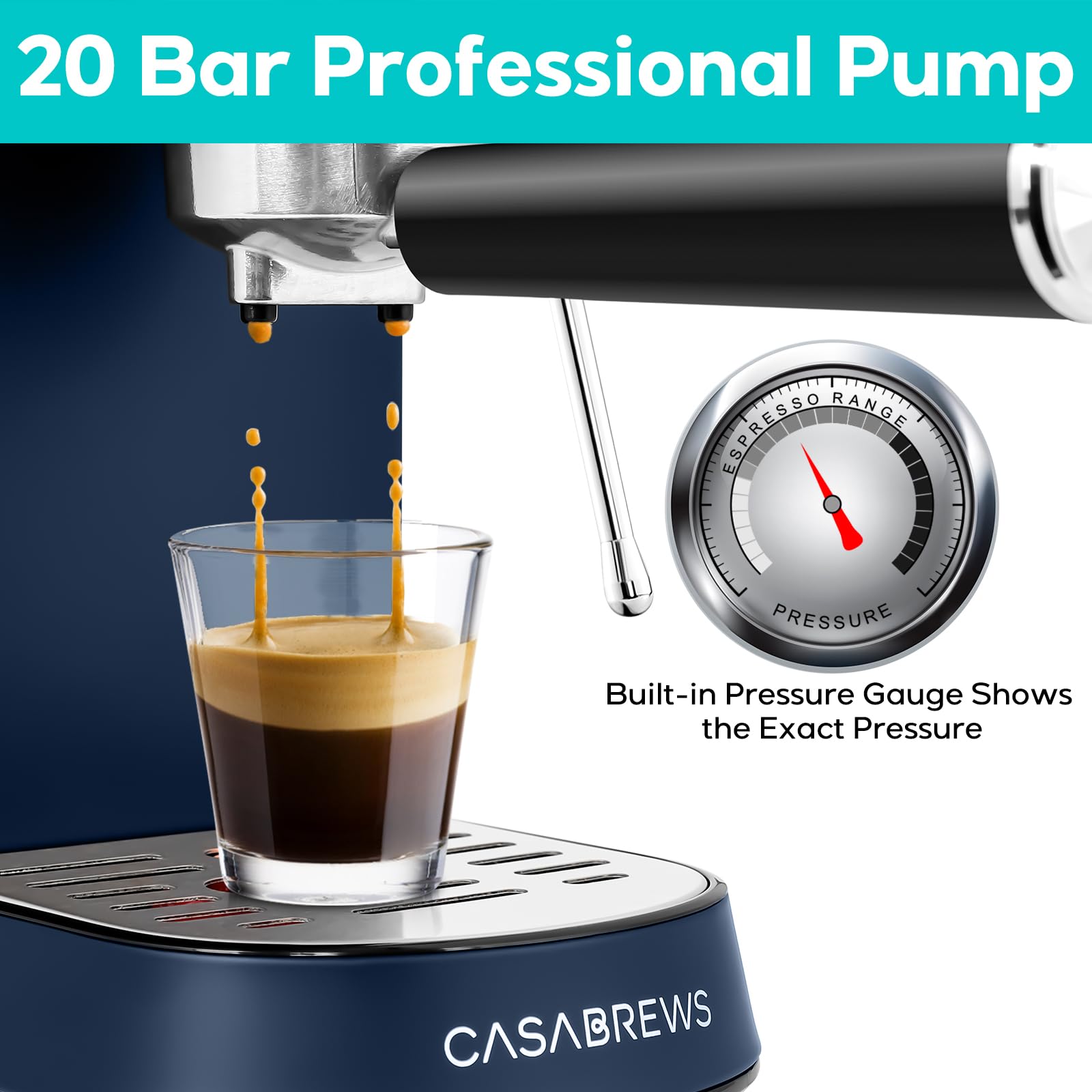 Casabrews Espresso Machine 20 Bar, Professional Espresso Maker With Milk Frother Steam Wand, Espresso Coffee Machine With 34Oz R