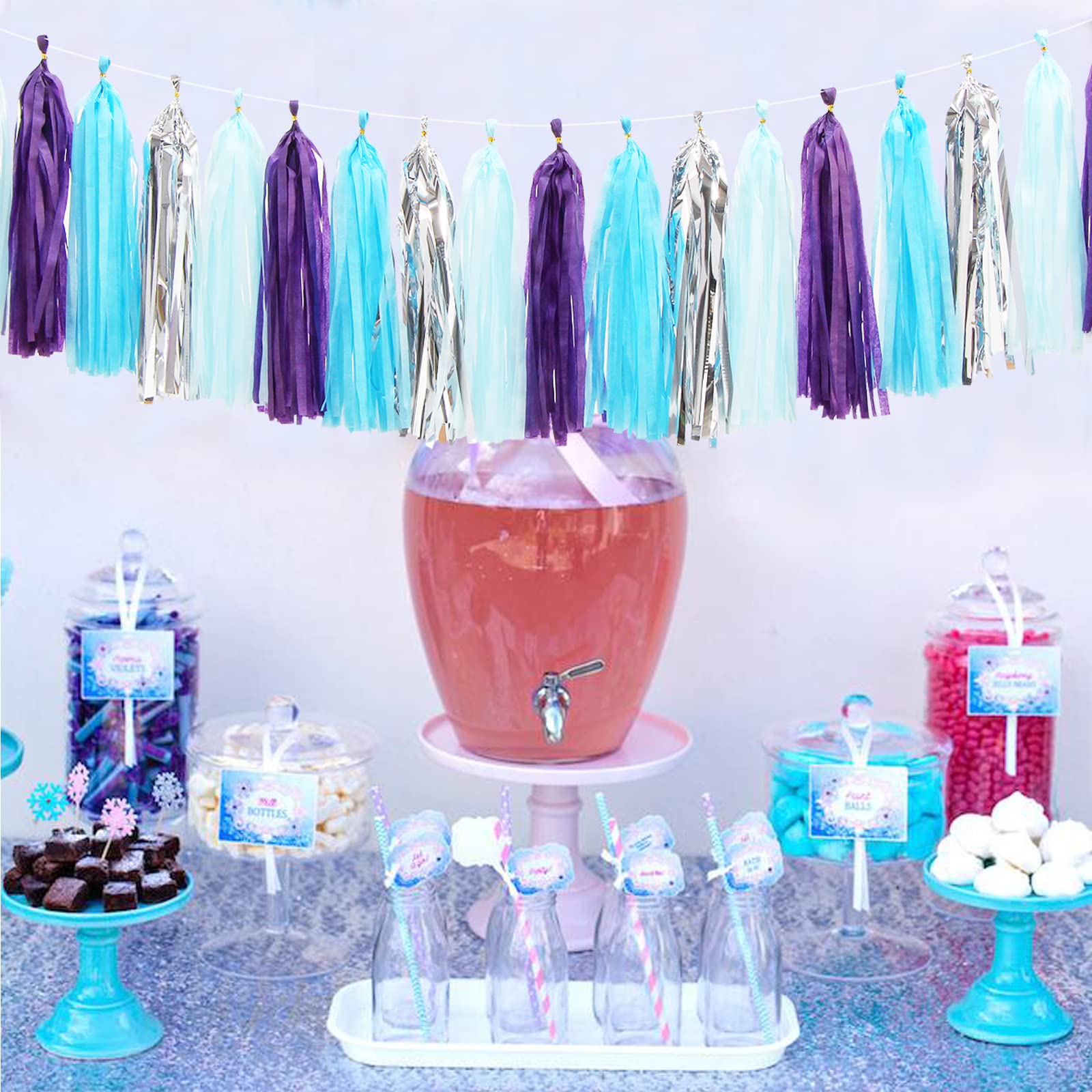 Purple-Blue Silver Frozen Party-Decorations Tassel-Garland -20pcs Winter Girl Birthday New Year Christmas Tassels Banner Streame
