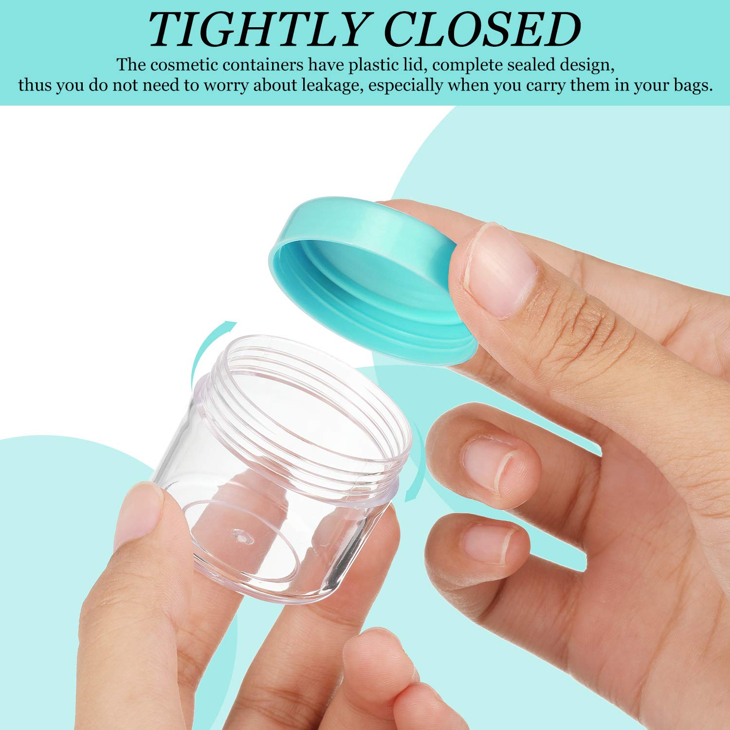 20 Pieces Round Pot Jars Plastic Cosmetic Containers Set With Lid For Liquid Creams Sample, 20 Ml/ 0.7 Oz (Teal Lid)