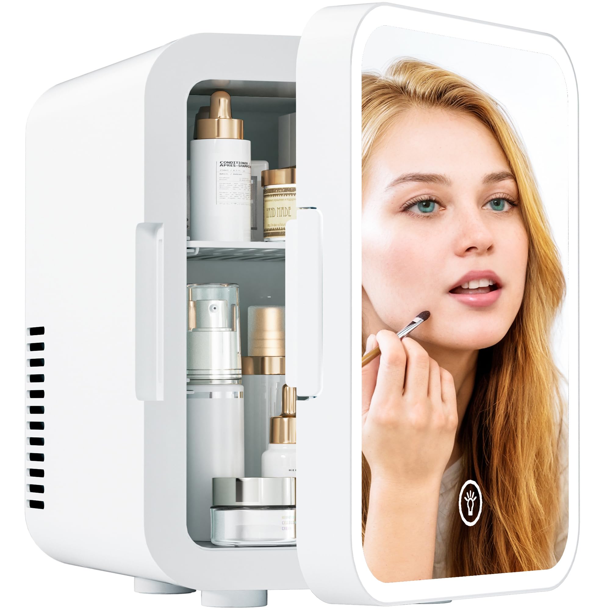 EUHOMY Skincare Fridge, 5 Liter Mini Fridge for Bedroom with Dimmable LED Mirror, AC/DC Portable Cooler & Warmer for Skincare, C