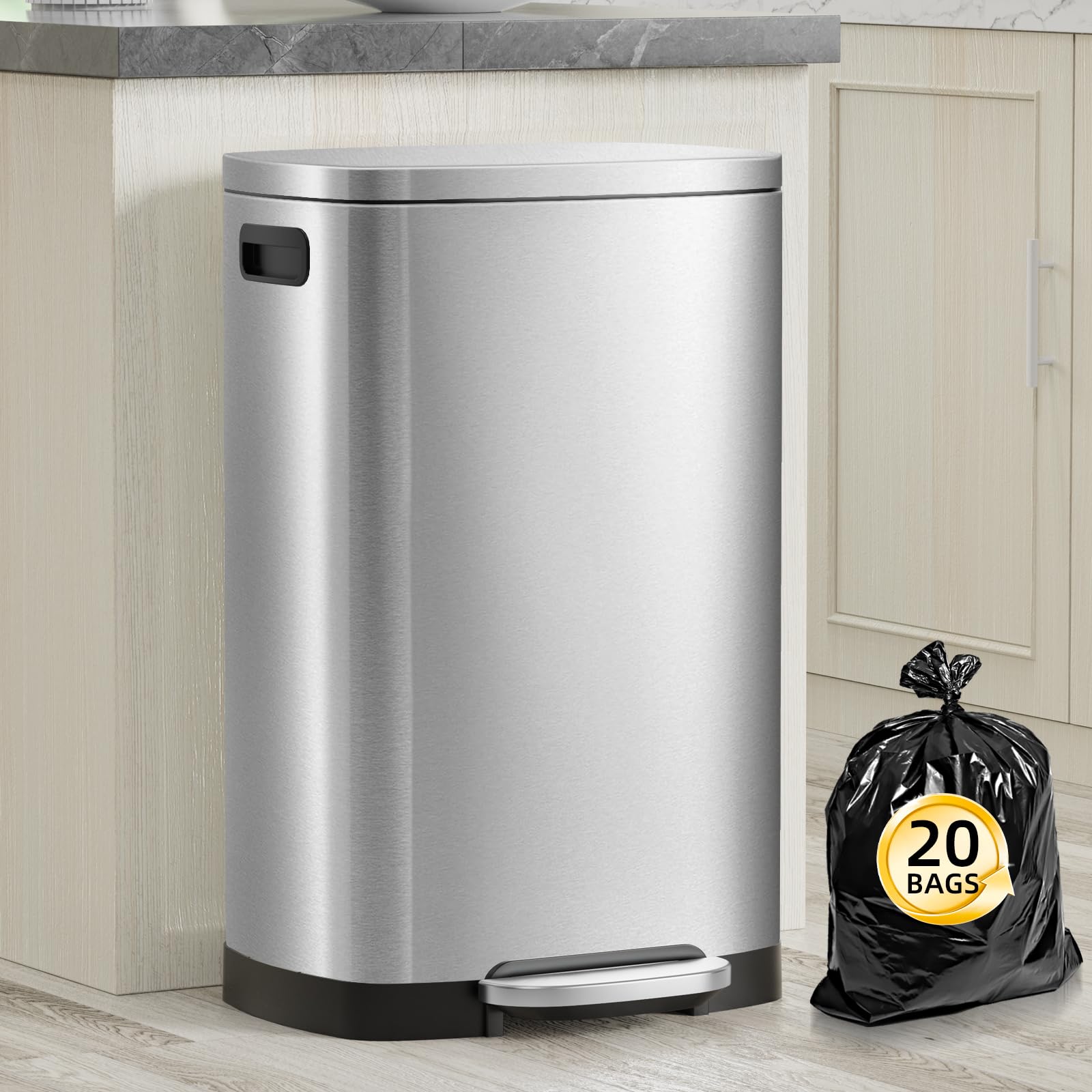 Kdbk 13 Gallon Trash Can With Lid, 50L Fingerprint Proof Stainless Steel Kitchen Trash Can With Removable Inner Bucket And Lid S