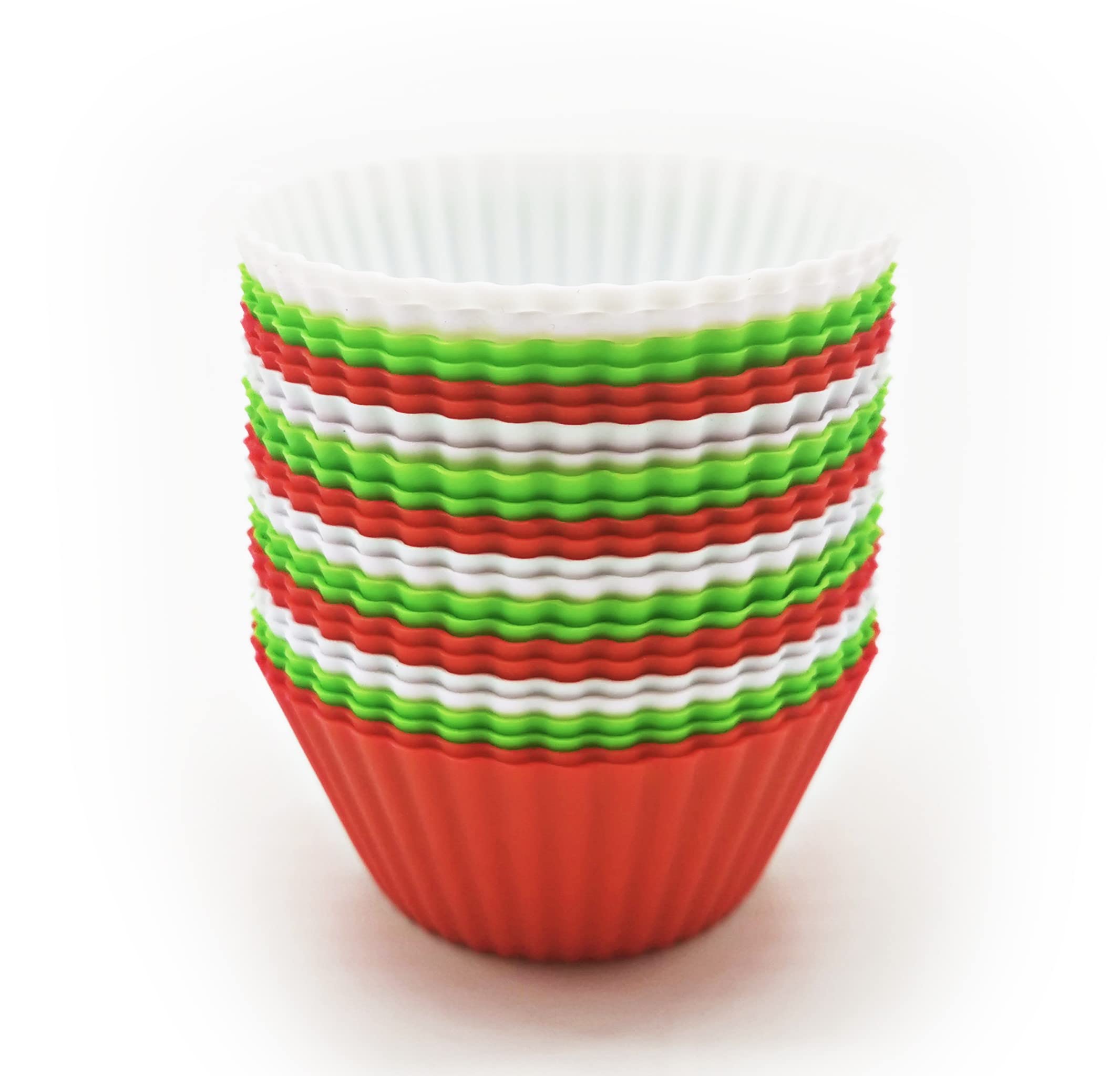 Silicone Cupcake Baking Cups - 24 Pieces Reusable, Muffin Liners, White, Red And Green, Bpa Free, Dishwasher Safe Myfurtive Baki