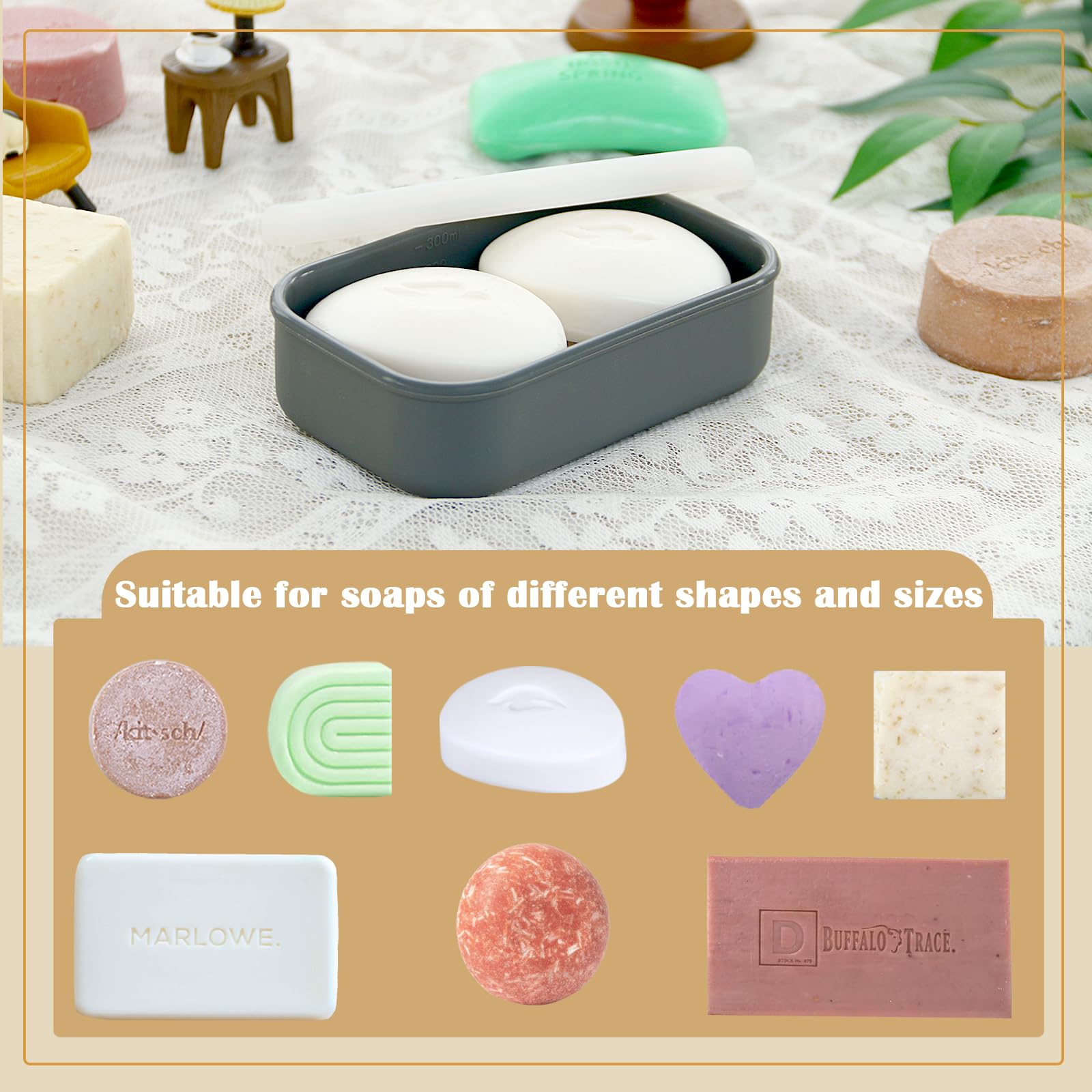 Titati Large Travel Soap Case, Leakproof Shampoo Bar Holder, Silicone Travel Soap Container, Soap Travel Case, Portable Soap Box