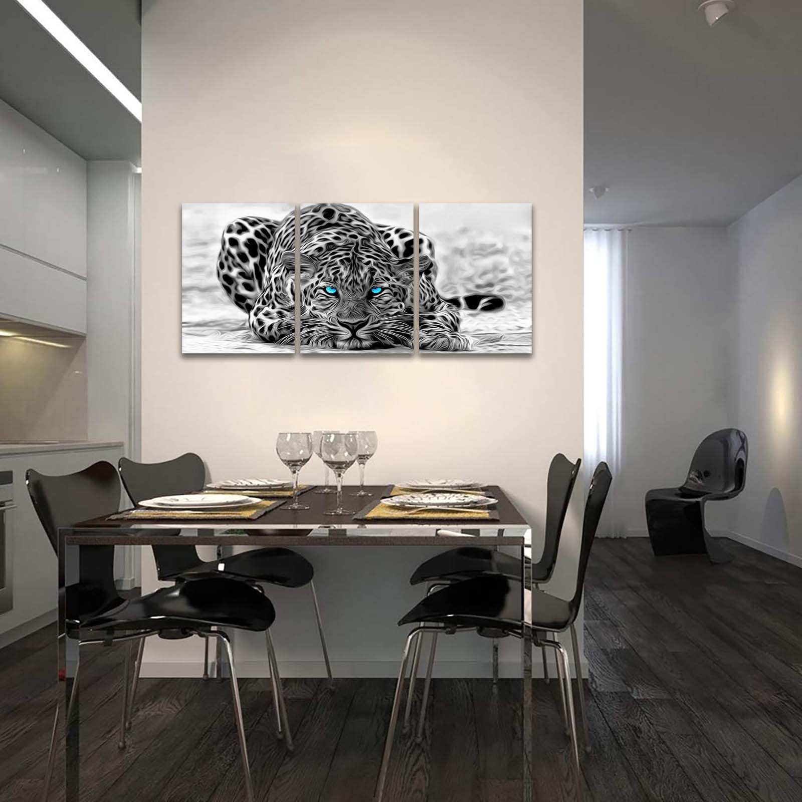 Welmeco Black And White Leopard Decor Pictures Animal Canvas Wall Art Prints, Ready To Hang For Home Decor,12Inx16Inx3Pieces