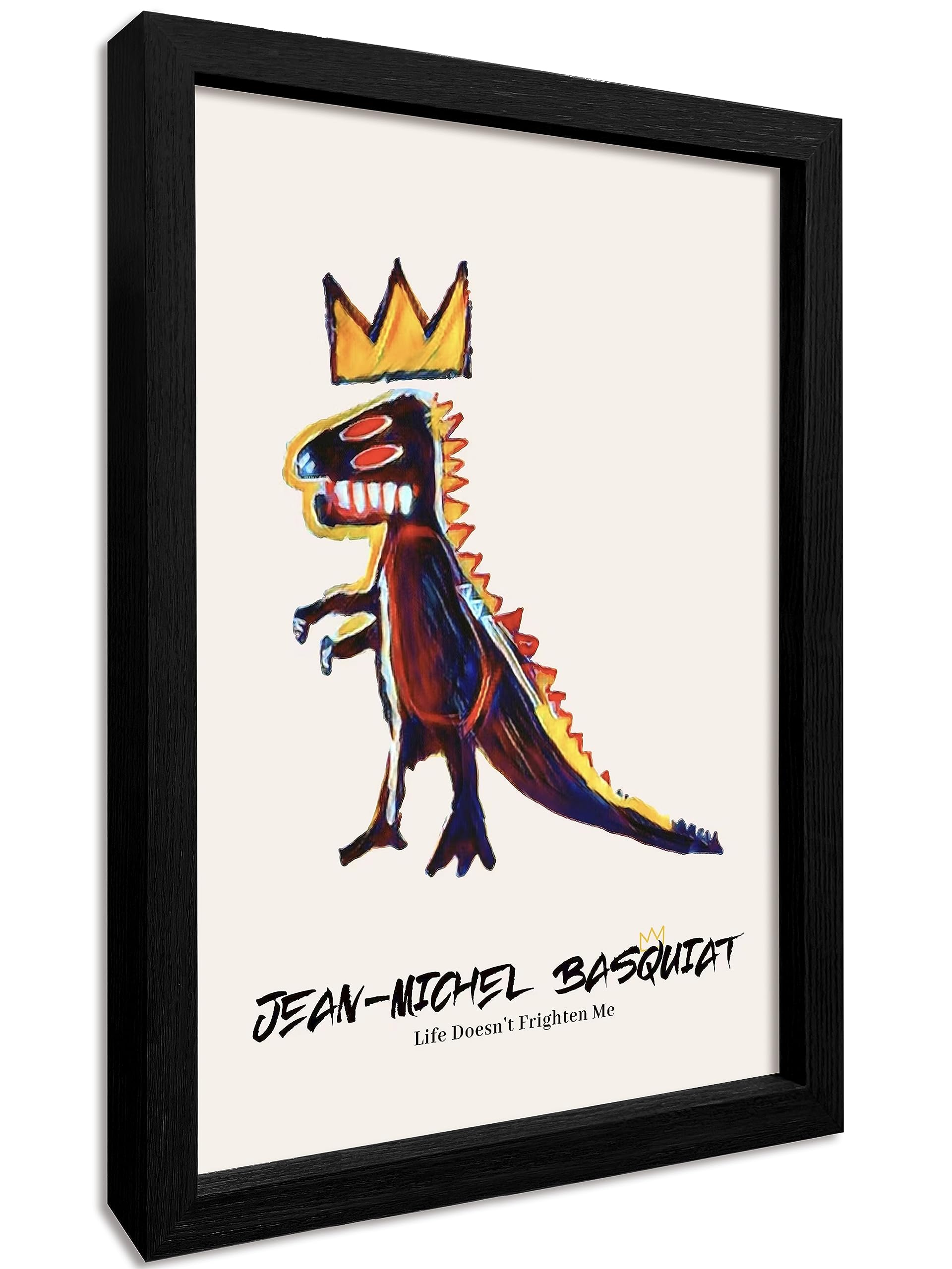 Framed Basquiat Wall Art, Basquiat Poster Jean Michel Basquiat Dinosaur King Animals Colorful Graffiti Canvas For Bedroom Living