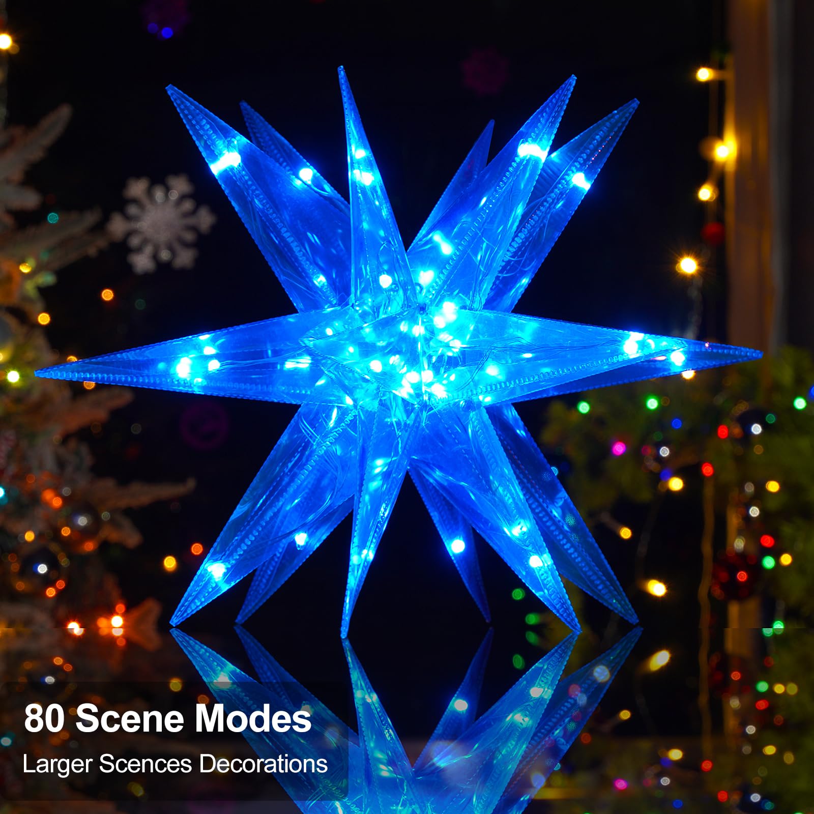 Christmas Star Tree Topper, 13.8 Xmas Smart Tree Decorations, Crystal-Like 3D Polygonal Shell, App Control LED Christmas Light,