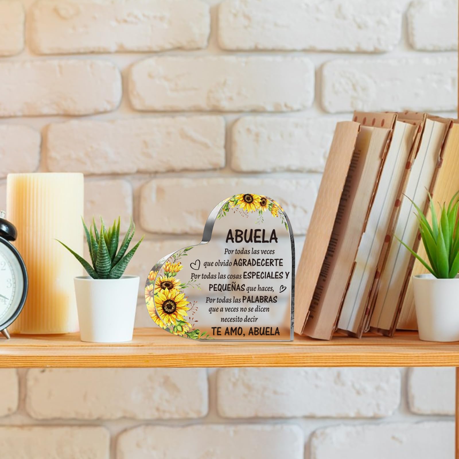 SUEHHYY Birthday Gifts for Grandma in Spanish, Regalos para Abuela Acrylic Heart Sign Keepsake Presents, Mothers Day Christmas V