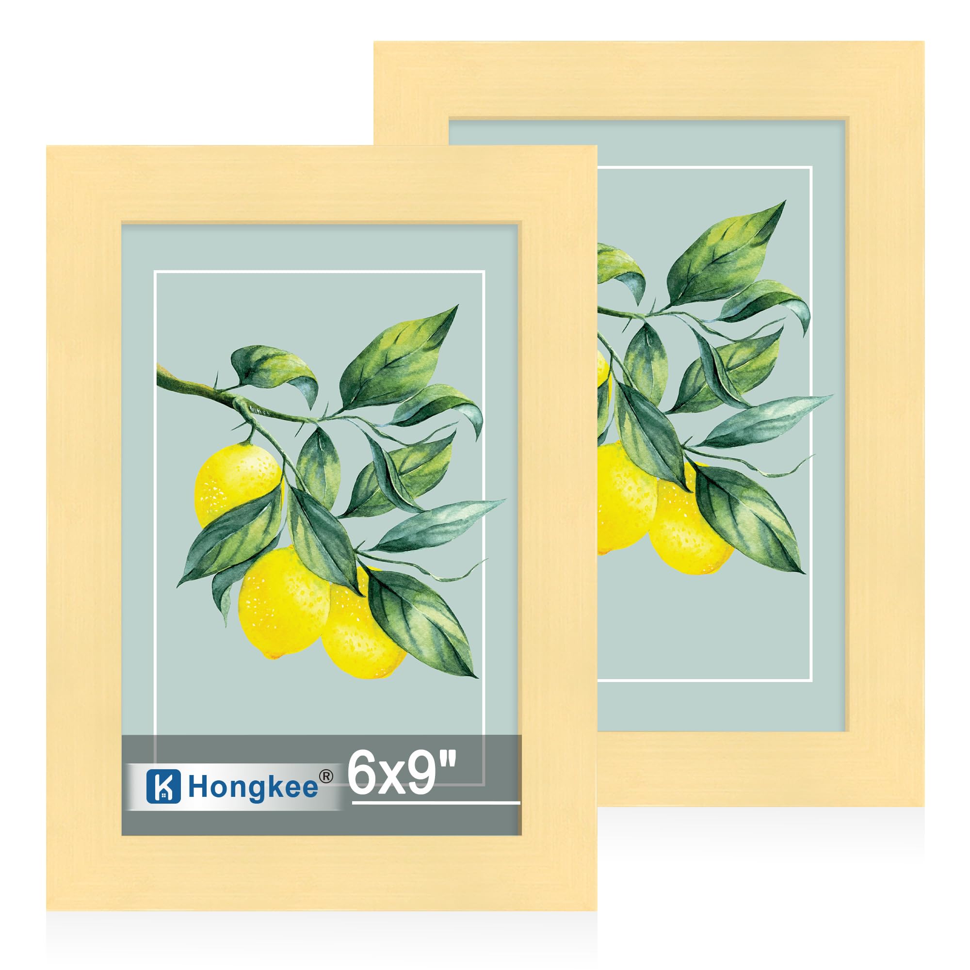 Hongkee 6x9 Picture Frame Set of 2, Made of Real Glass and Gold Wooden Frame - 6 by 9 Photo for Wall or Tabletop