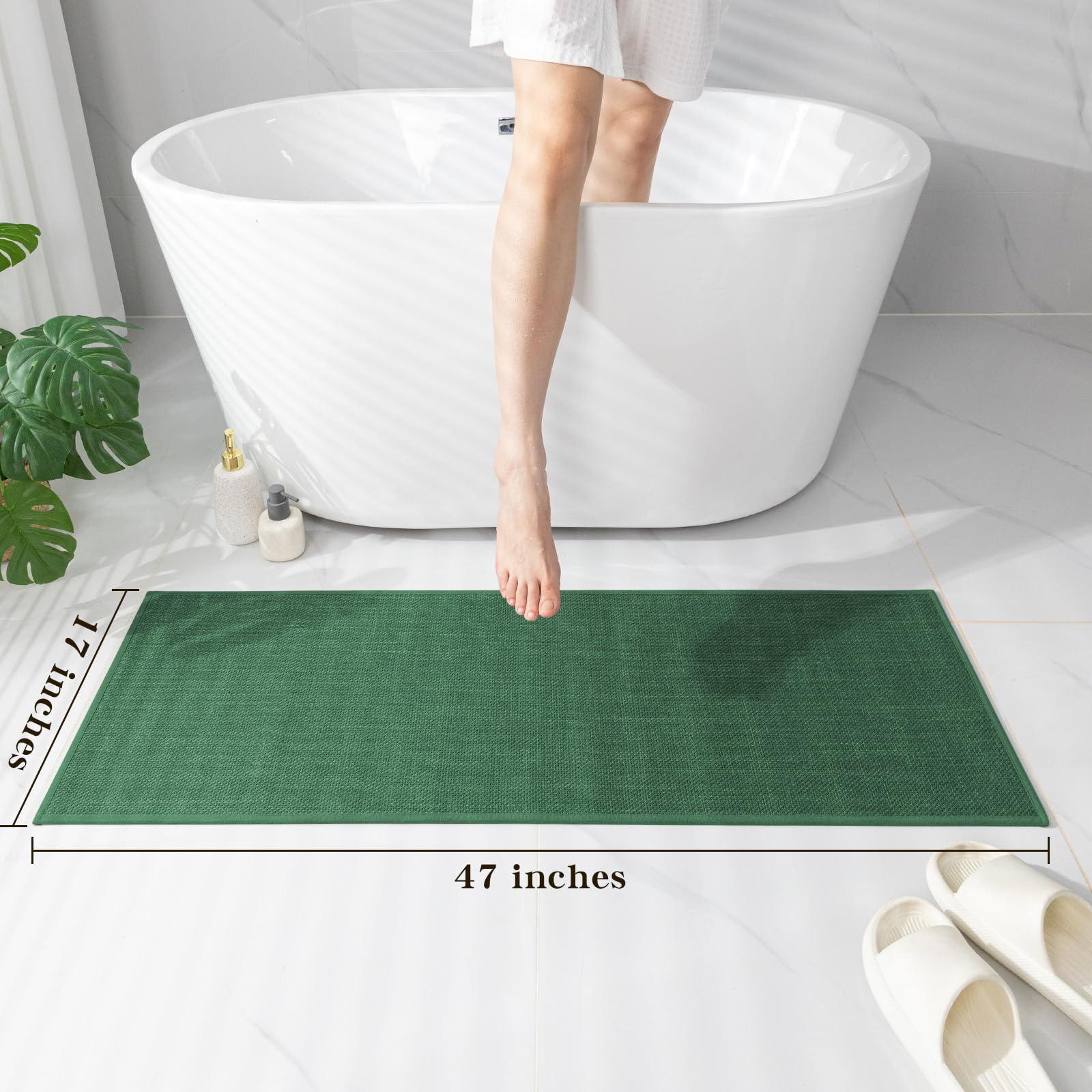 Chakme Bathroom Rugs Mat 47X17, Ultra Thin Non Slip Bath Mat Runner Quick Dry Absorbent Bath Mat For Bathroom Floor, (Green, 47'