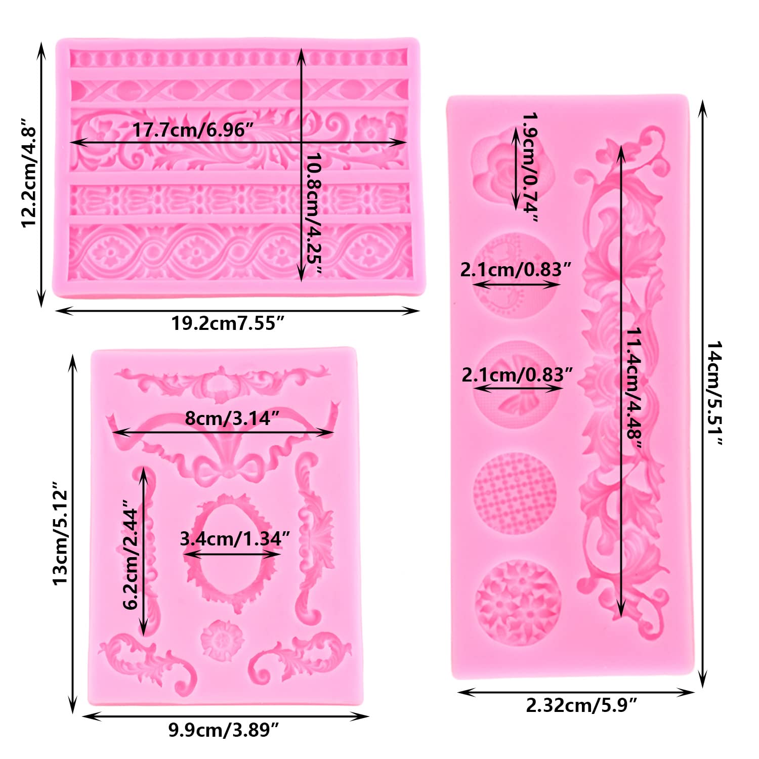 Rfghac Baroque Fondant Molds Scroll Border Lace Silicone Molds Cake Border Molds For Cake Decoration Candy Polymer Clay Cupcake
