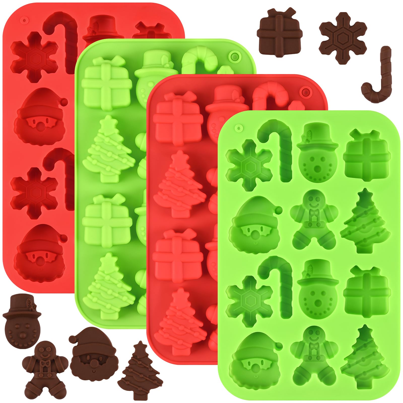 Actvty Christmas Chocolate Molds, Christmas Candy Silicone Molds, 4 Packs 14 Cavity Xmas Theme Baking Molds for Making Chocolate