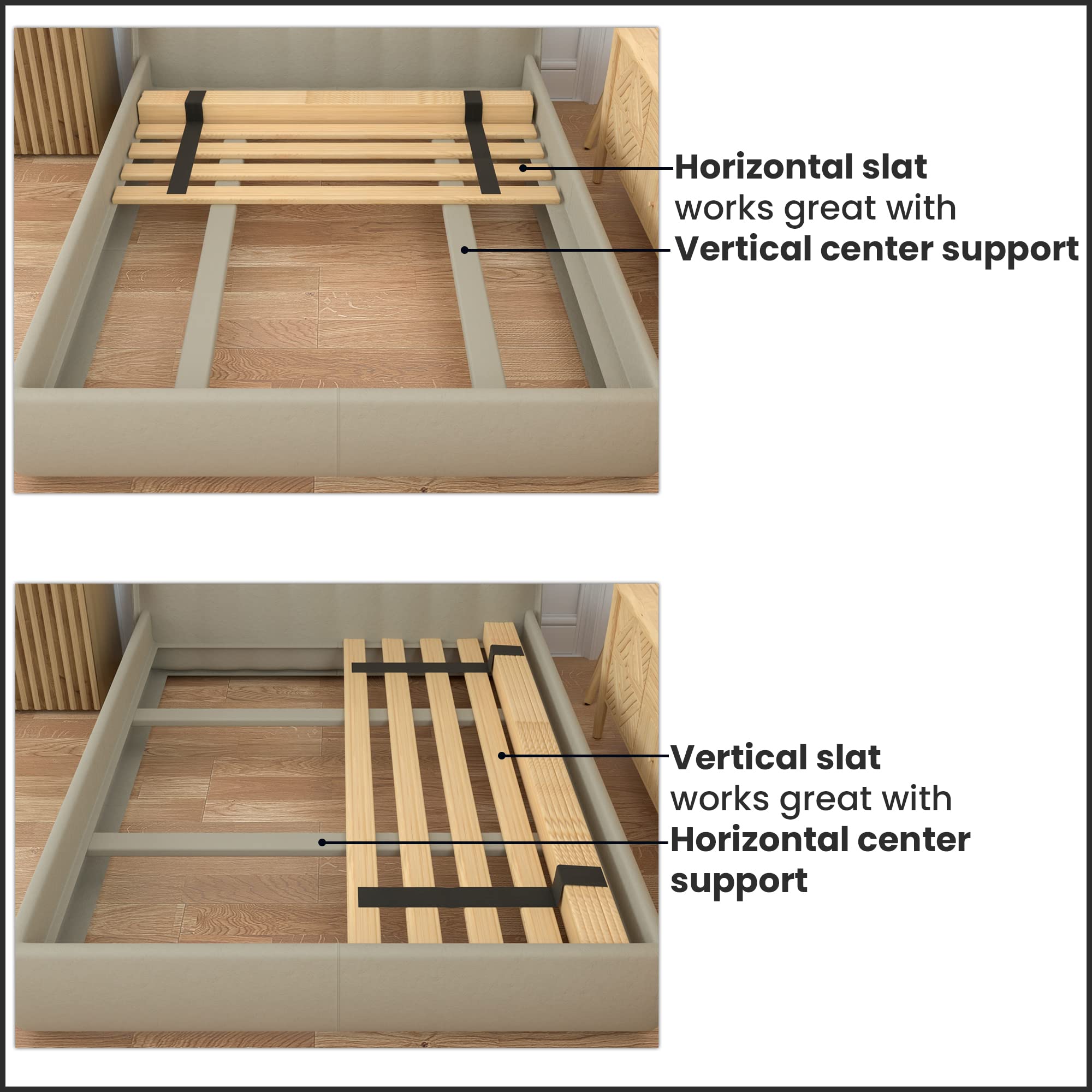 Continental Mattress  0.68-Inch Heavy Duty Vertical Mattress Support Wooden Bunkie Board/Bed Slats  Queen  Beige