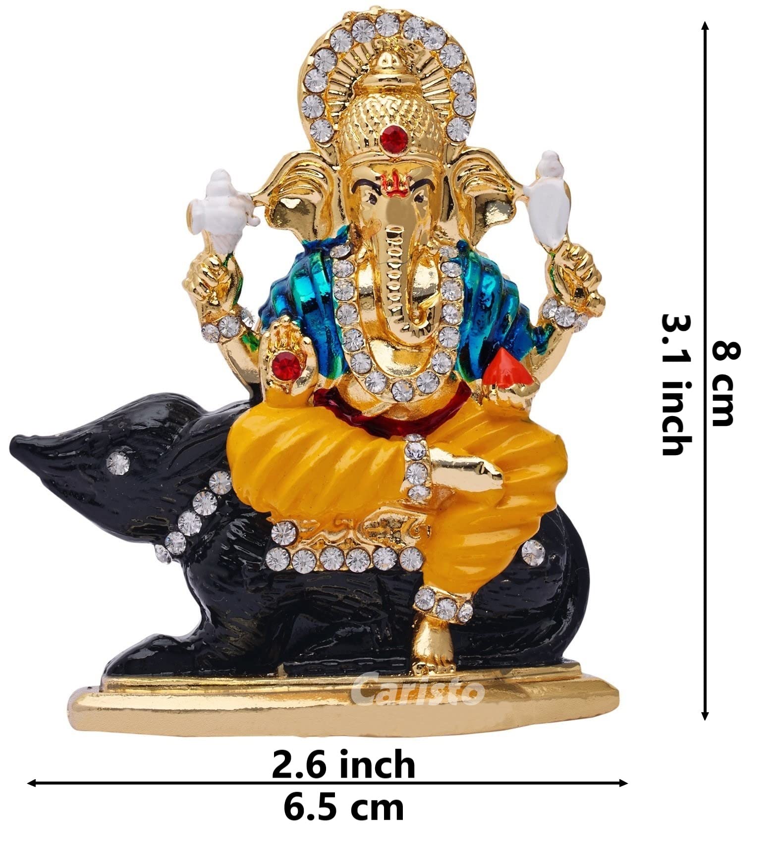 Caristo Lord Ganesh Idol | Ganesha Sitting On Mouse | Ganpati Vinayaka Idol (Id-128) Color Metal Statue For Car Dashboard | Home