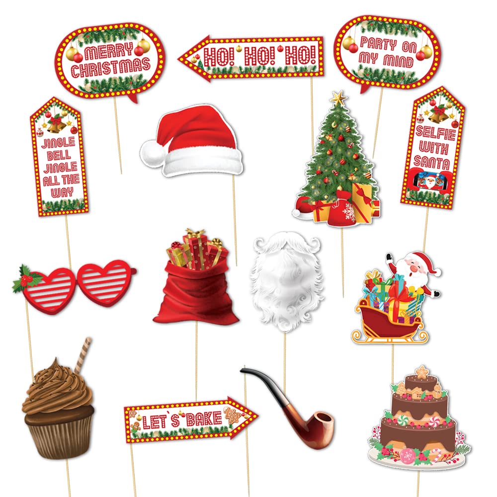Festiko 15 Pcs Merry Christmas Party Photo Booth Props Kit, Christmas Theme Party Selfie Props, Funny Xmas Selfie Props for Kids