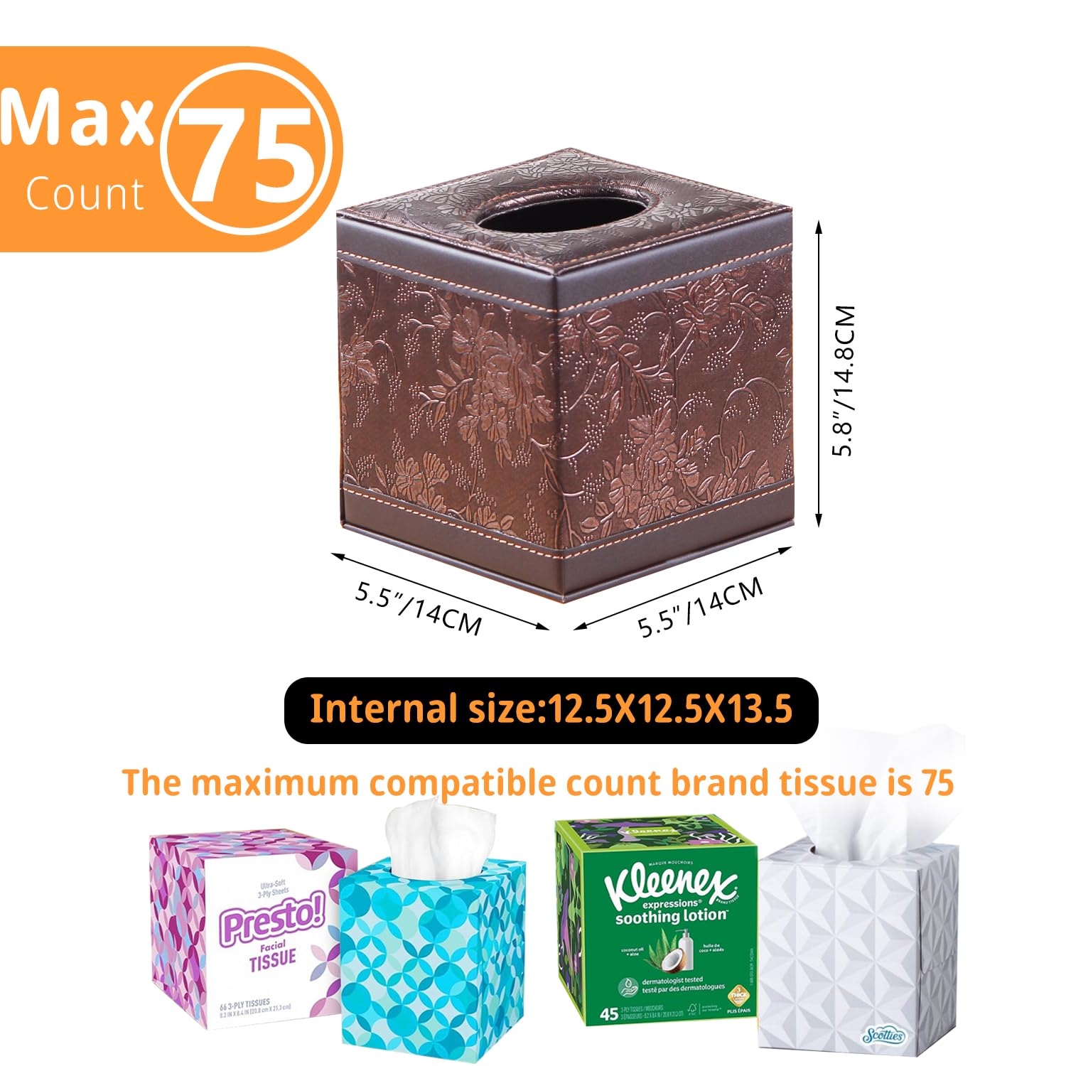 Tissue Box Cover Square,Upgrade 99% Compatible Large Size,Cube Tissue Box Holder For Napkin Facial Paper, Leather Dryer Sheet Di