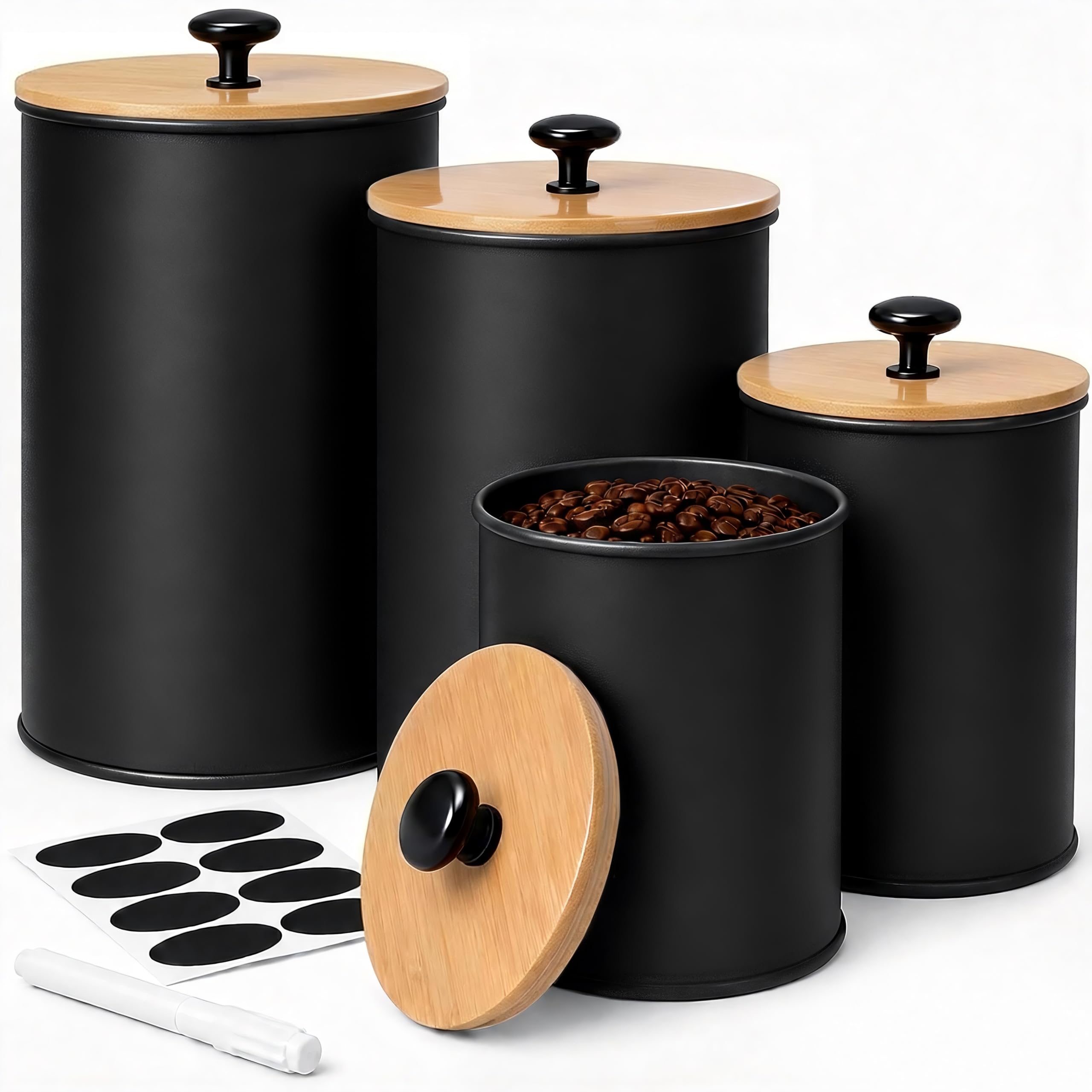 Canisters Sets for Kitchen Countertop 4 PCS Airtight Metal Containers
