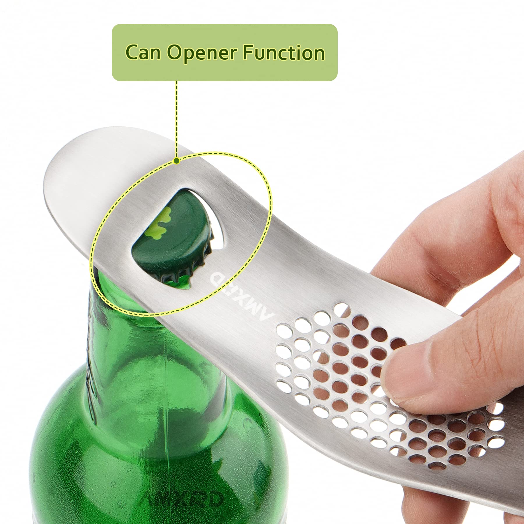 Amxrd Garlic Press Rocker & Silicone Peeler (Random Color), Stainless Steel Garlic Mincer, Herb Stripper & Leaf Zipper, Dishwash