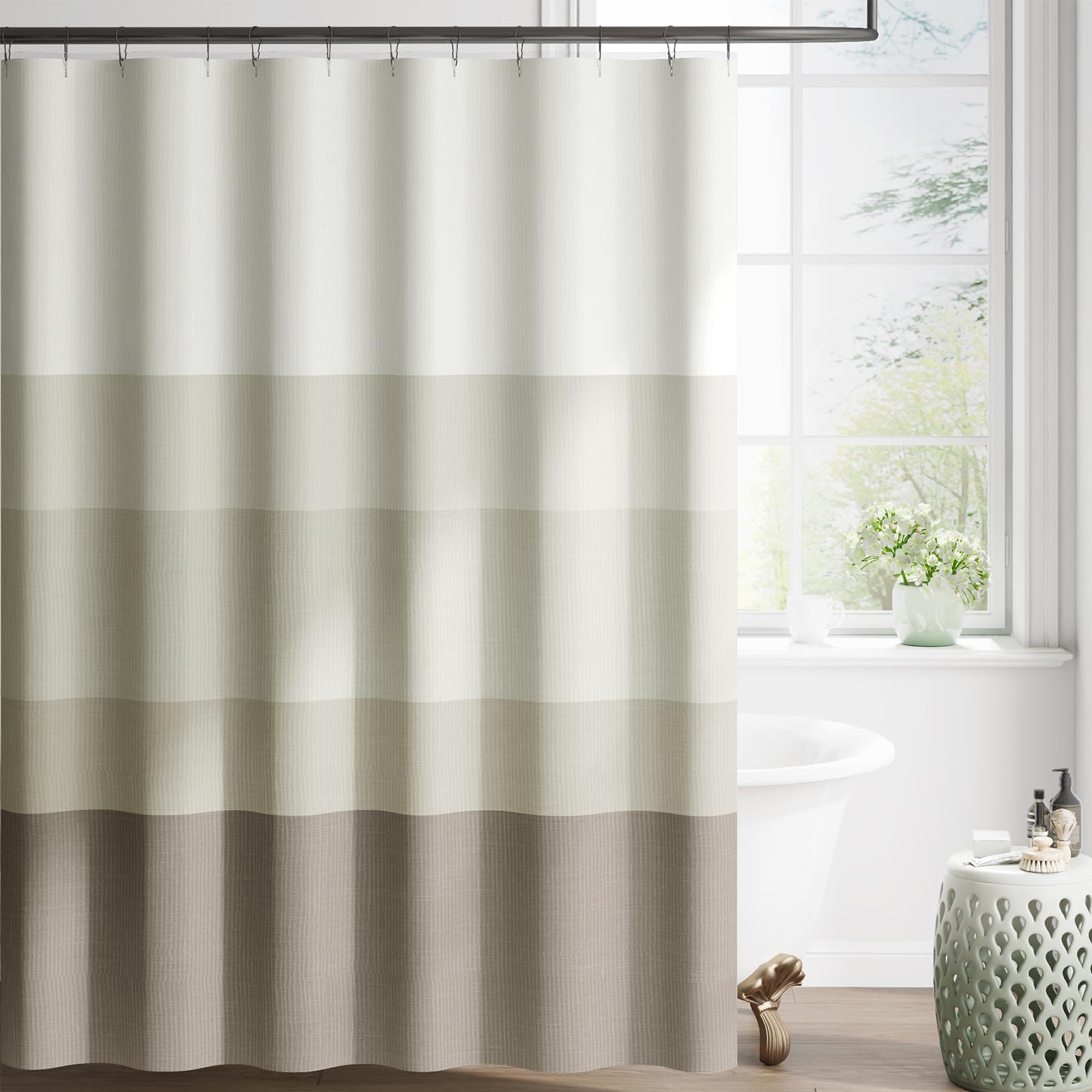 Jinchan Ombre Wood Taupe Striped Shower Curtain Waterproof Fabric Shower Curtains For Bathroom Gradual Color Minimalist Design M