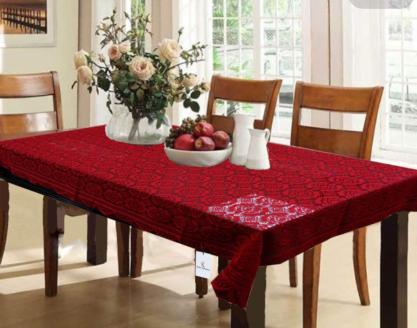 Kuber Industries Dining Table Cover Maroon Cloth Net For 6 Seater 6090 Inches (Self Design)