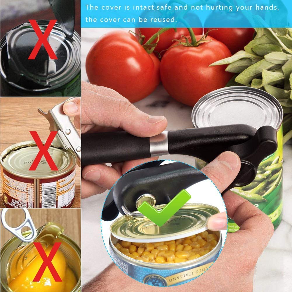 Safe Cut Can Opener, Smooth Edge Can Opener Ergonomic Handle, Manual Can Opener, Food Grade Stainless Steel Cutting Can Opener F