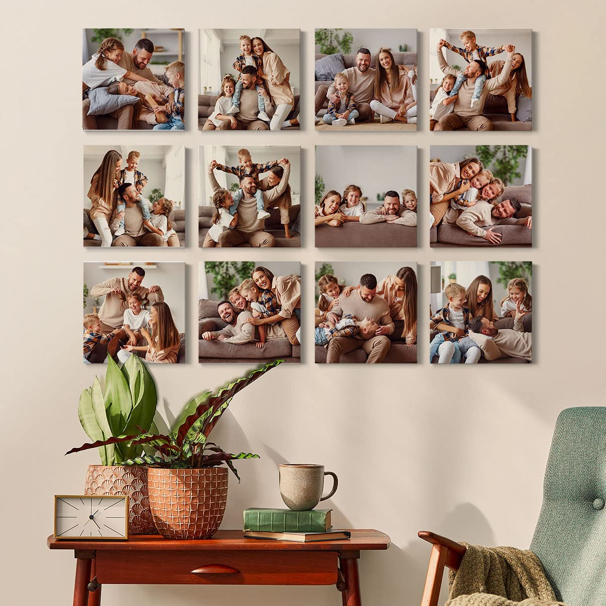 Renditions Gallery Set of 12  8x8 Custom Photo Canvas Prints with Solid Wood. Create Personalized Photos Picture Collage with Peel and Stick Photo Frames for Home and Office. Wrapped Canvas