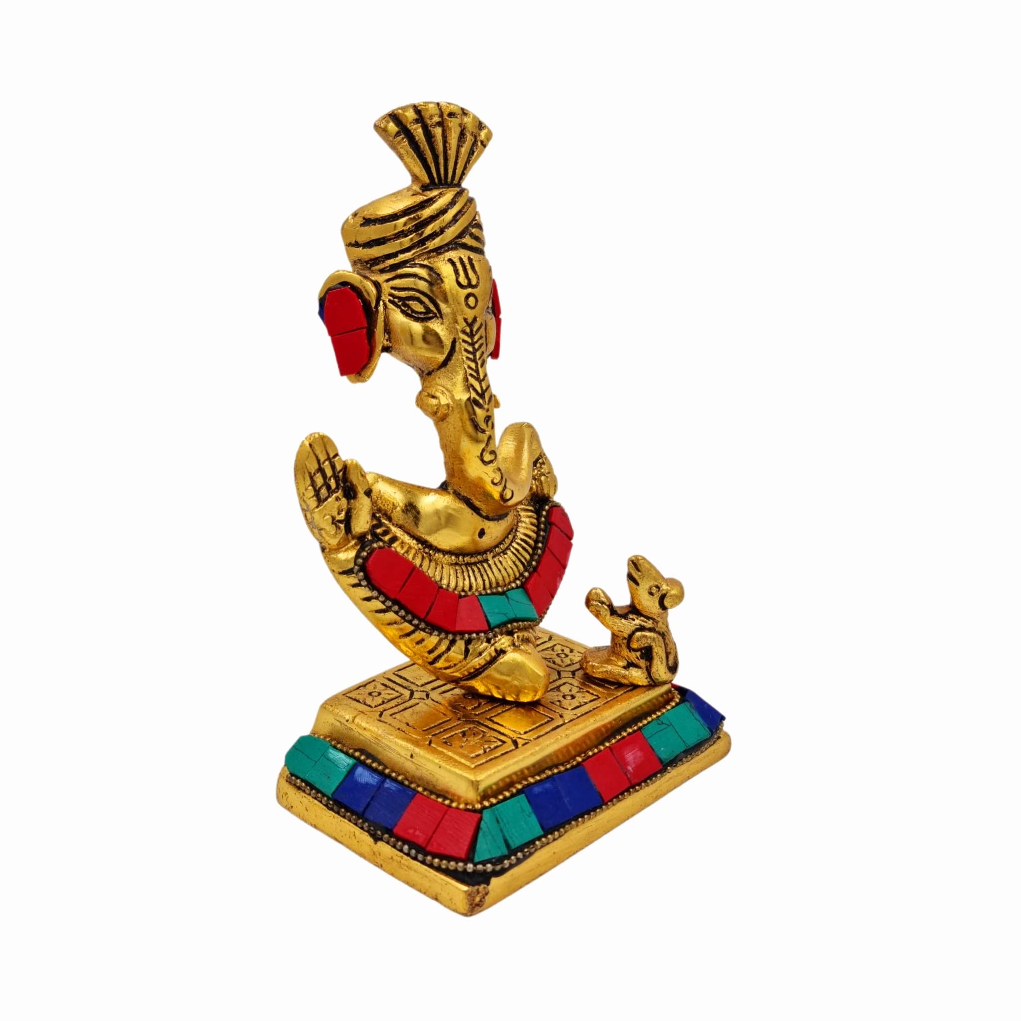 Rsn Metal Ganesh Ji With Mouse Statue (H 6.25 X L X 5 X W 3 Inch)