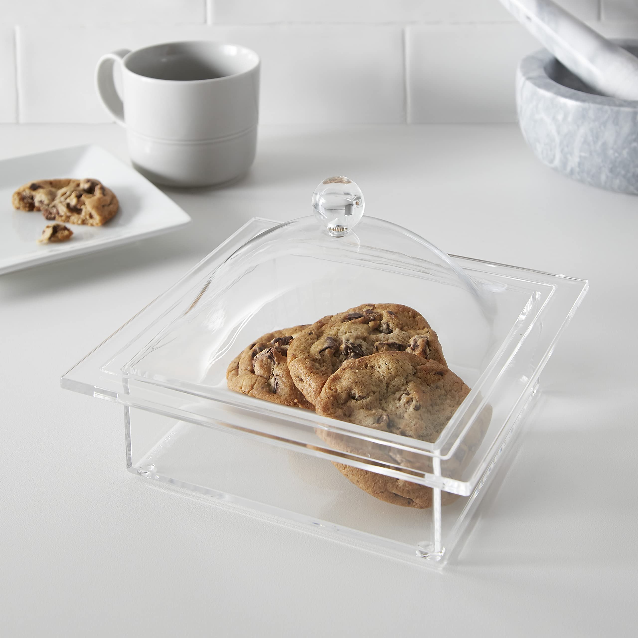 Huang Acrylic Clear Square Serving Dish Food Tray With Lid | Display Snacks, Pastries, Desserts, Appetizers, And Treats | Perfec